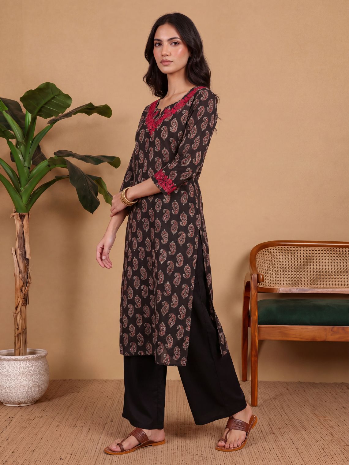 Ambika Straight Long Chikankari Cotton Kurta with Pocket - Chowkhat Lifestyle