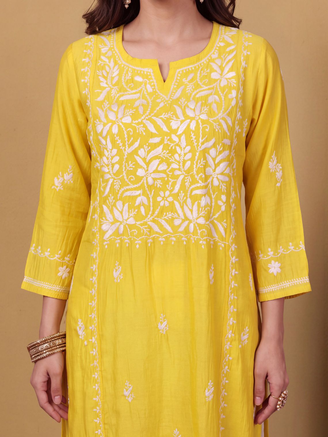 Naina Premium Roman Silk Long Hand Embroidered Chikankari Kurti - Chowkhat Lifestyle