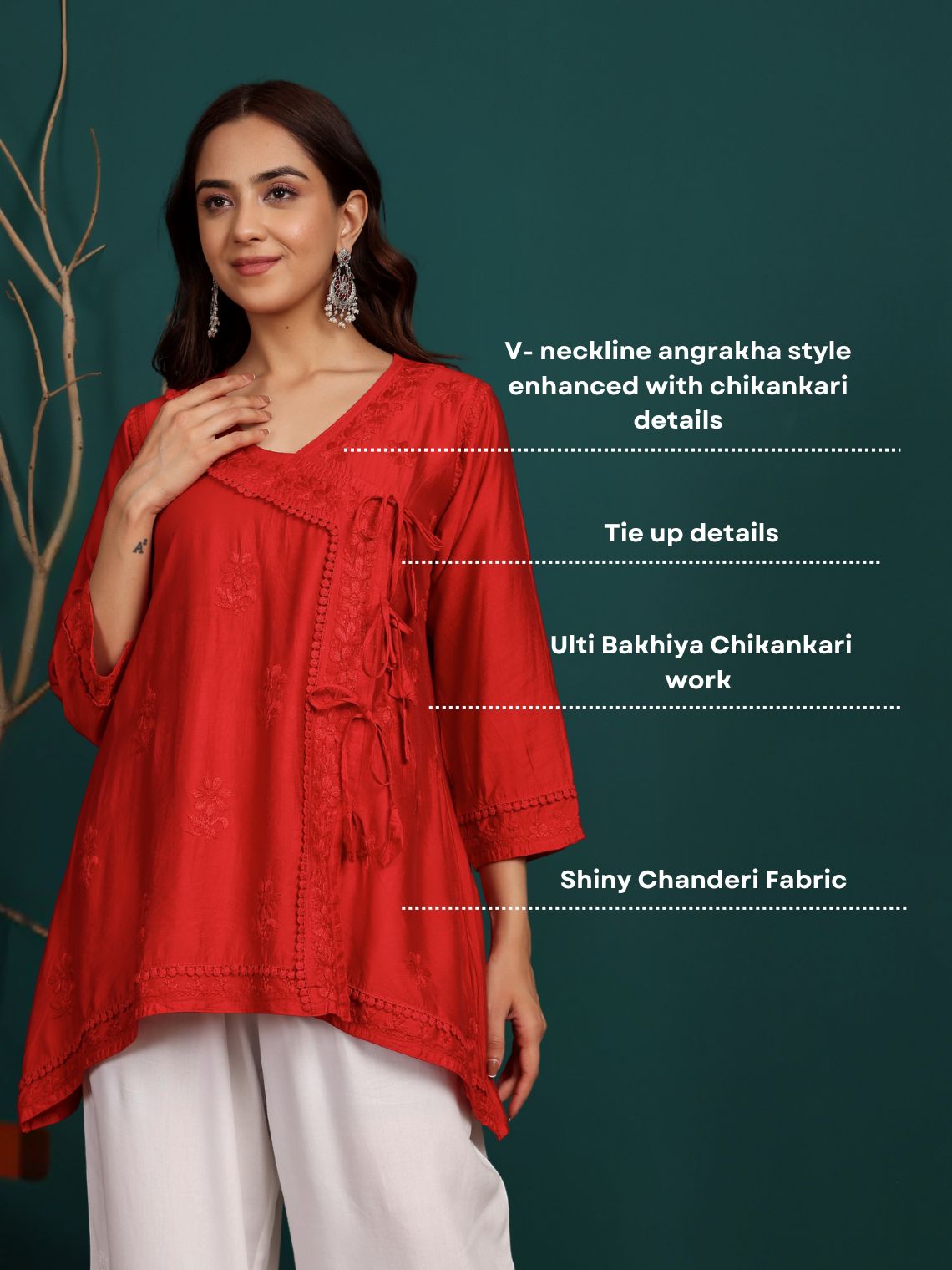 Laina Angrakha Style Short Chanderi Chikankari Kurti - Chowkhat Lifestyle