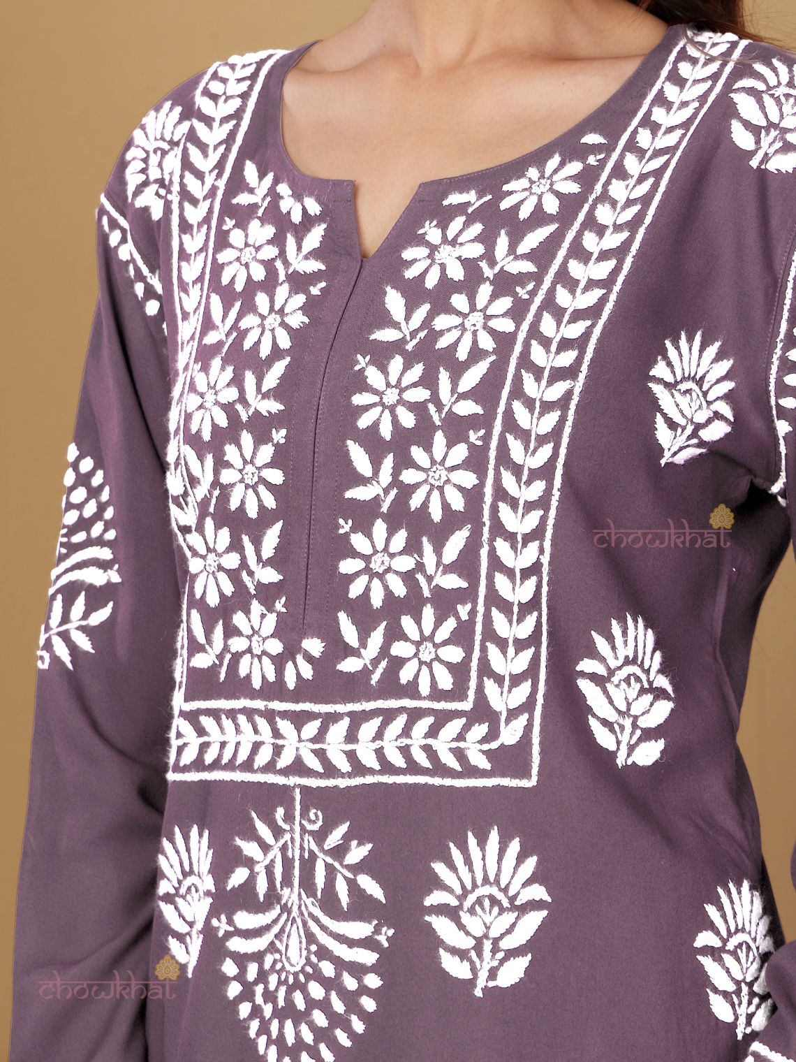 Aaniya Rayon Straight Long Chikankari Kurti - Chowkhat Lifestyle