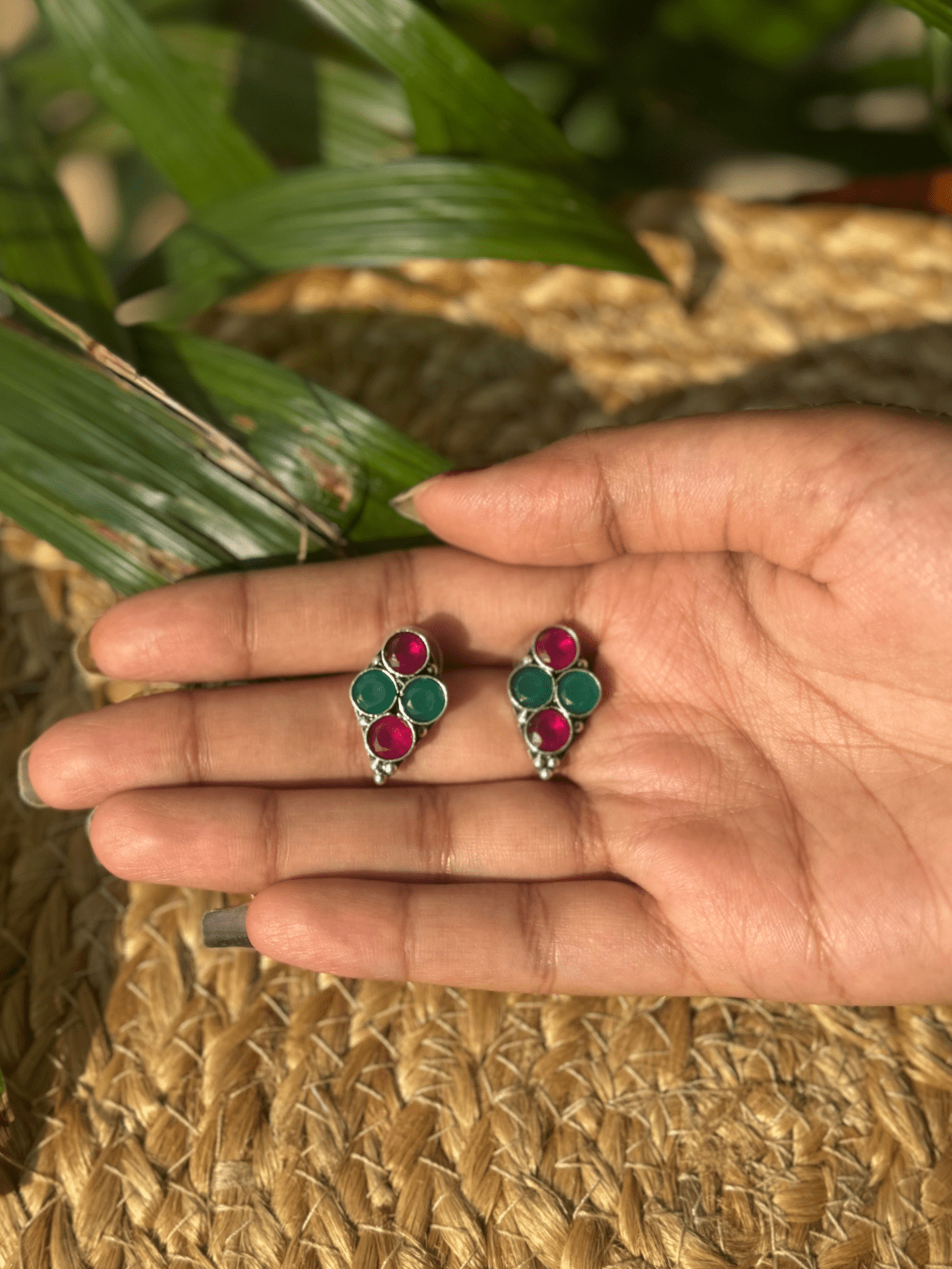 German Silver Polki Stud Earrings - Chowkhat Lifestyle