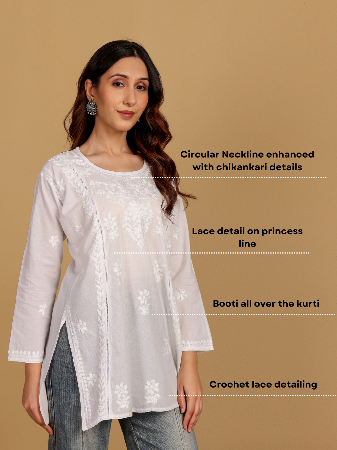 Osha Cotton Short Hand Embroidered Chikankari Kurti