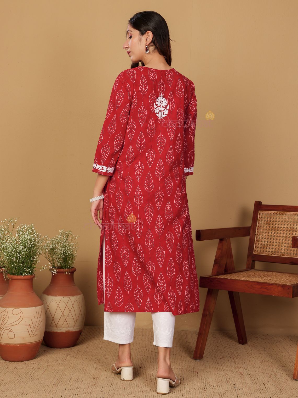 Ira Hand Printed Cotton Kurti With Hand Embroidered Chikankari - Chowkhat Lifestyle