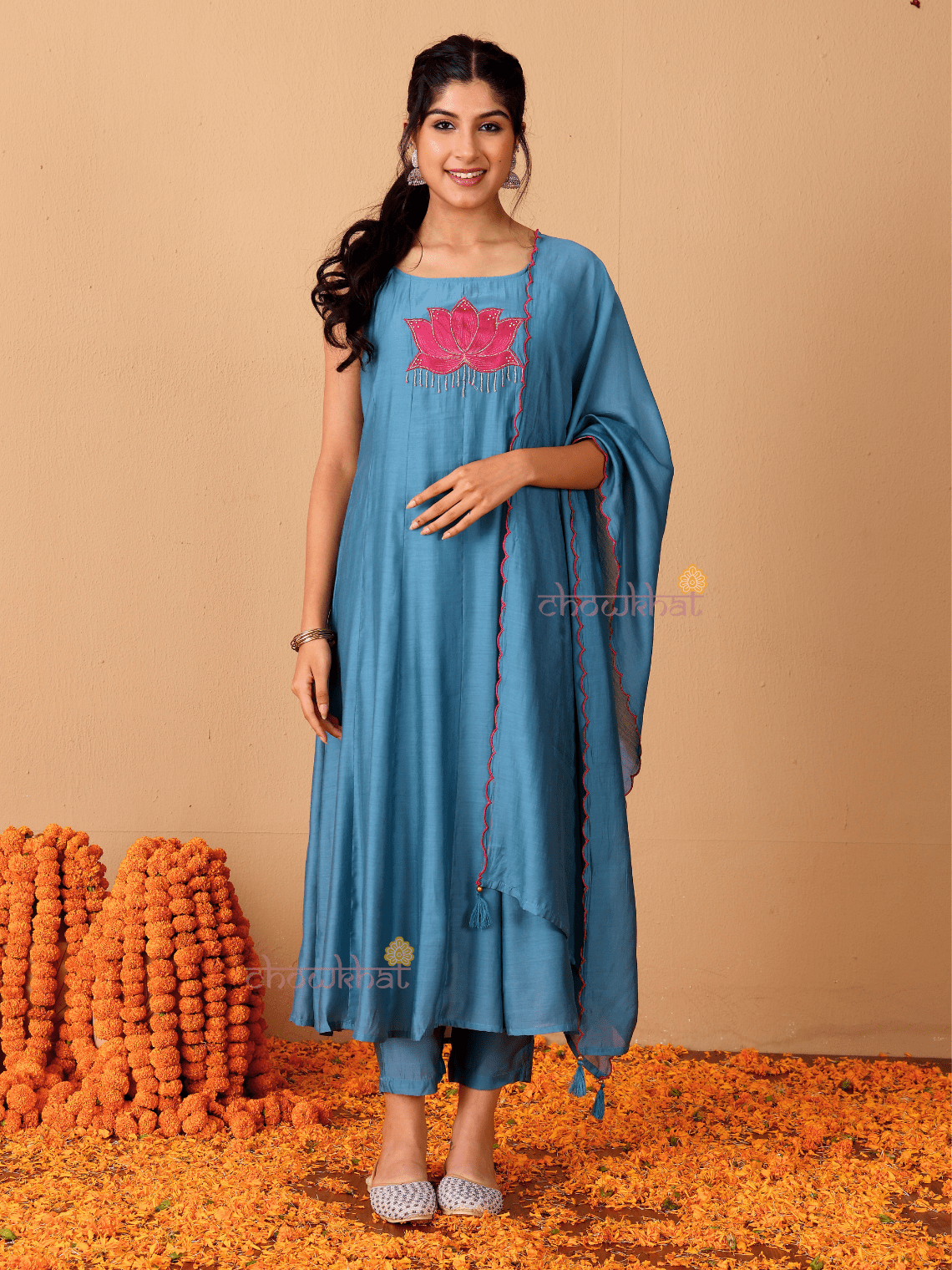 Padma Mul Chanderi 3 Piece Strappy Stitched Suit Set with Adda Work - Chowkhat Lifestyle