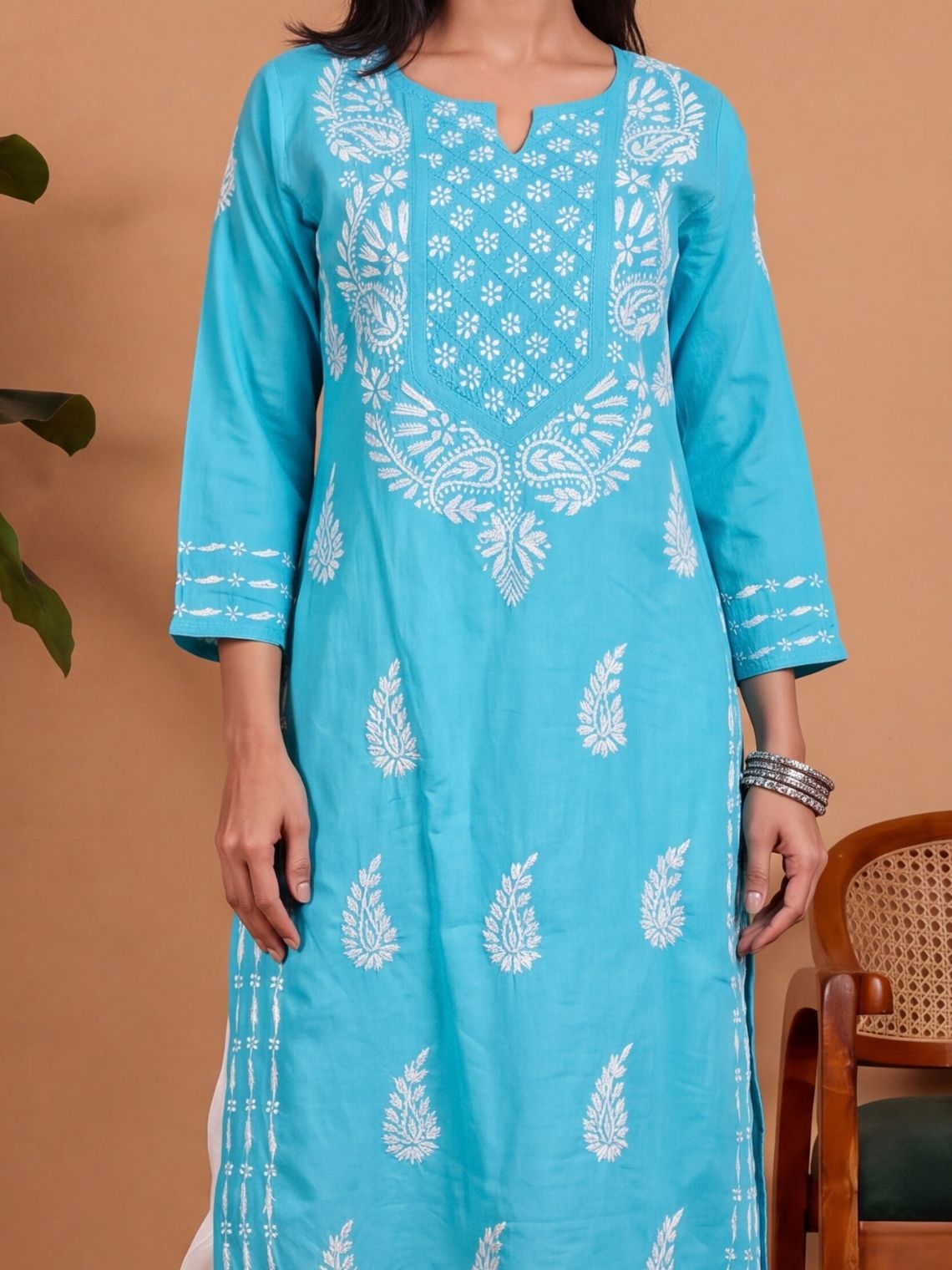 Rozana Cotton Chikankari Long Kurti - Chowkhat Lifestyle