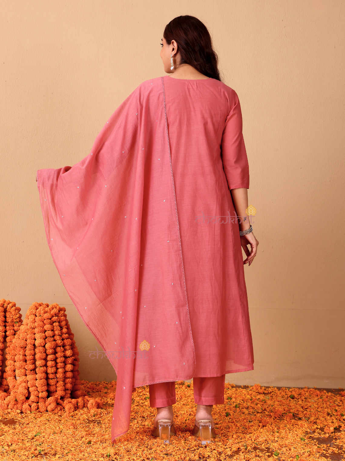 Rhea Mul Chanderi 3 Piece Nyra Style Stitched Suit Set with Adda Work