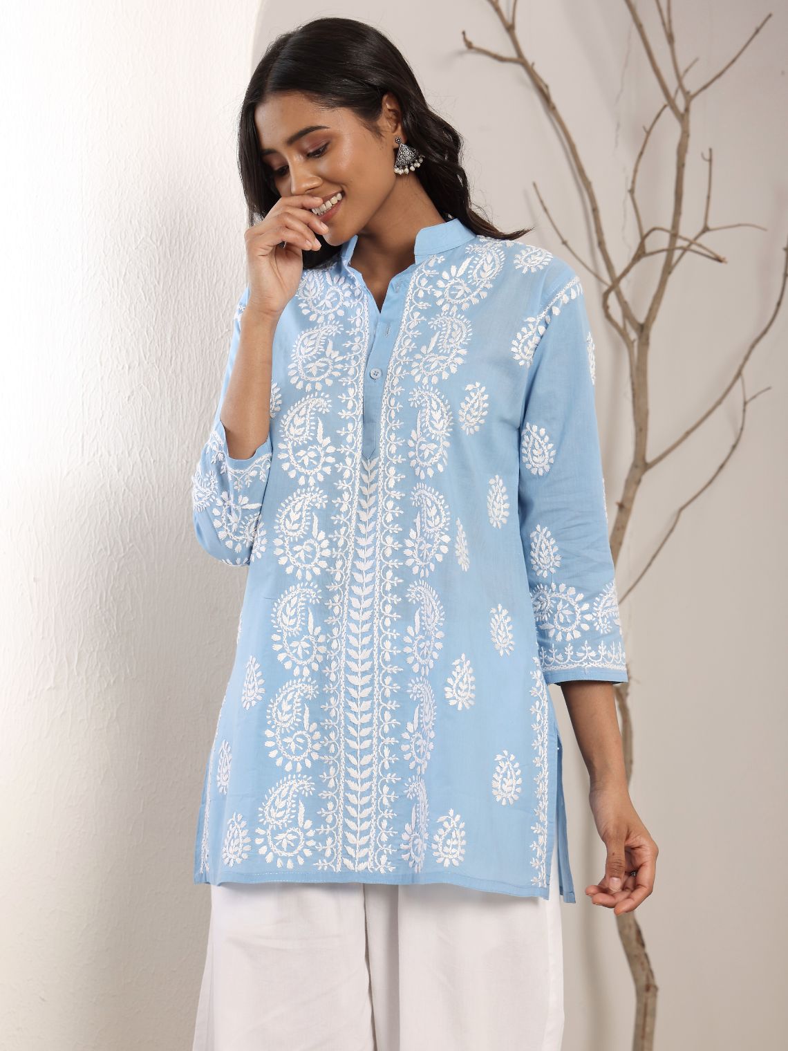 Anvi Cotton Short Straight Chikankari Kurti - Chowkhat Lifestyle
