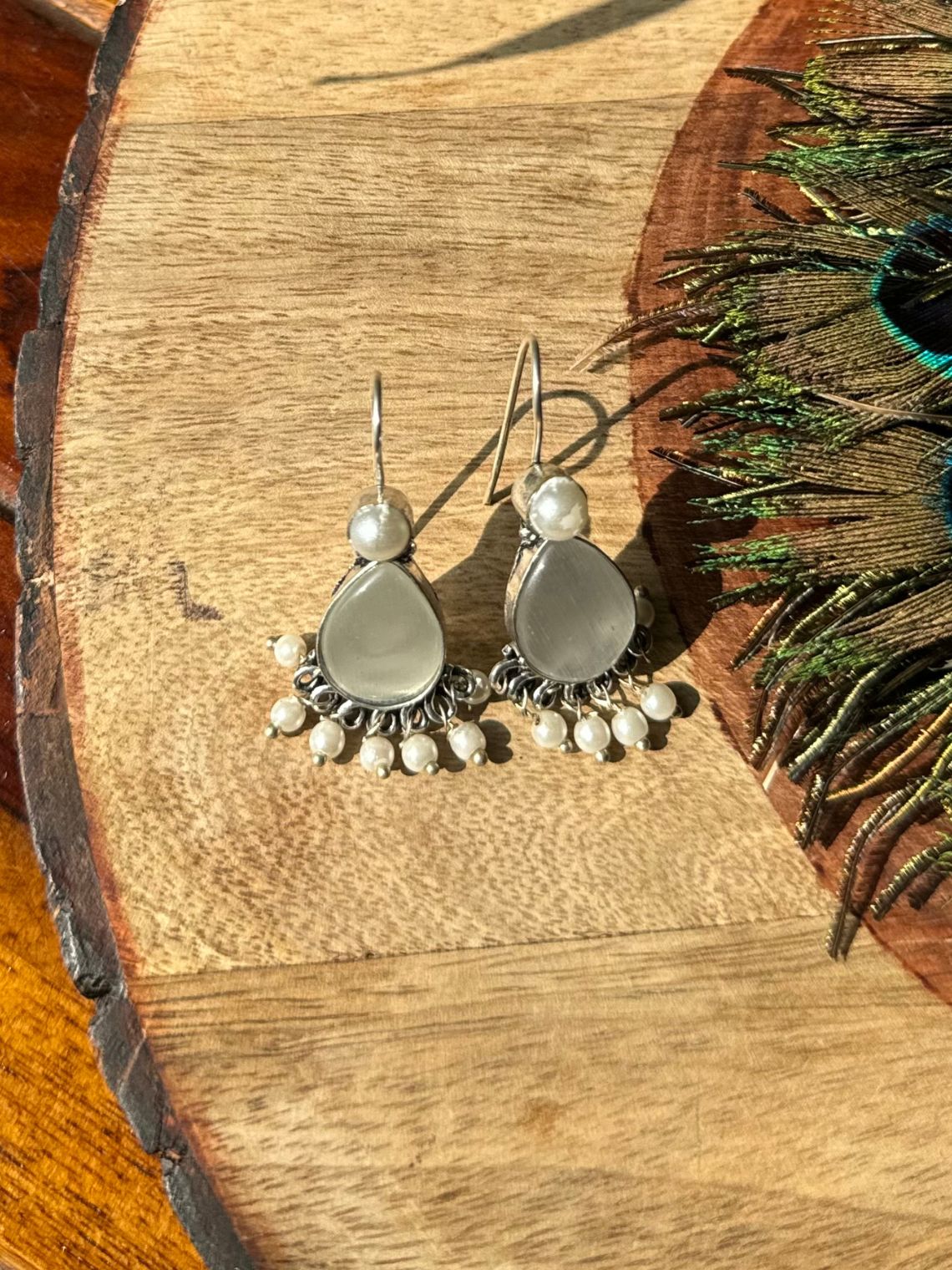 German Silver Pearl Hanging Earrings - Chowkhat Lifestyle