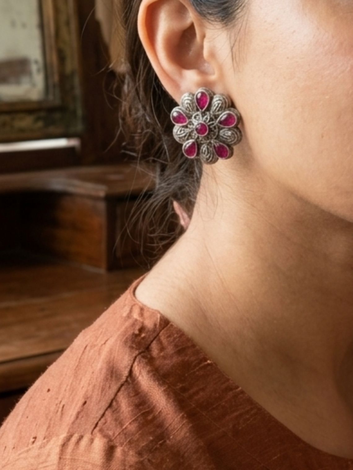 Bloom Floral Oxidised Earrings - Chowkhat Lifestyle