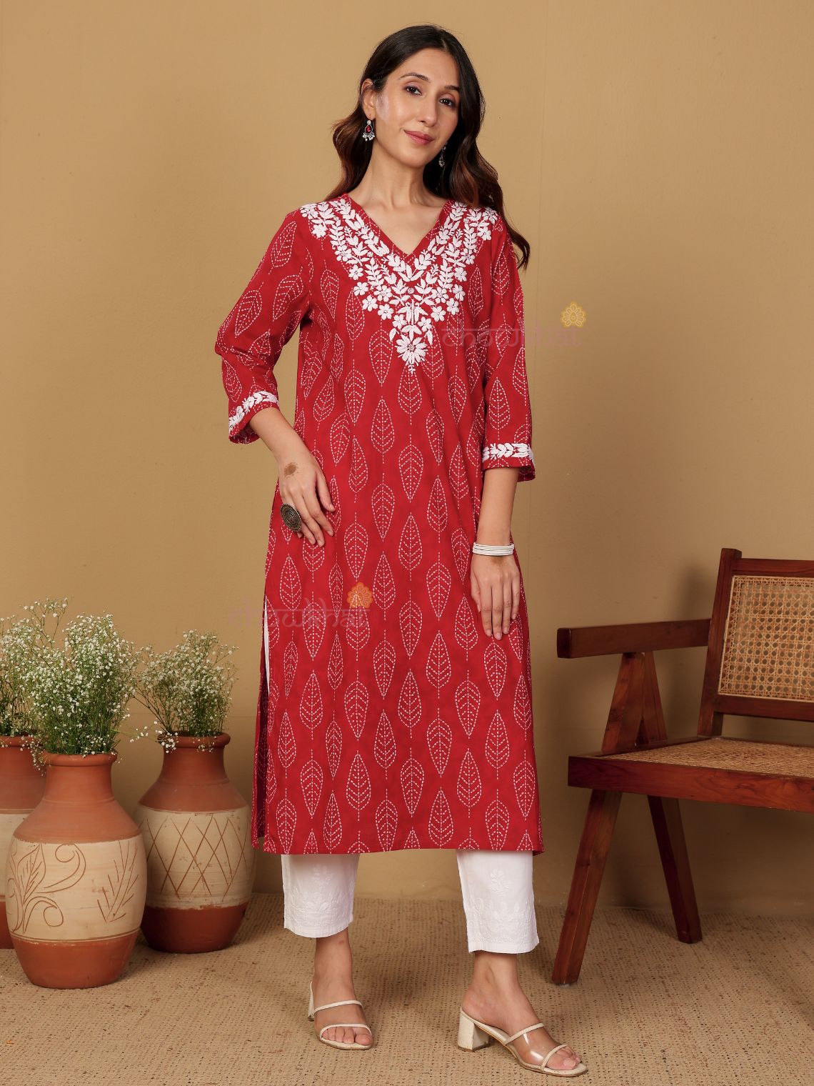 Ira Hand Printed Cotton Kurti With Hand Embroidered Chikankari - Chowkhat Lifestyle