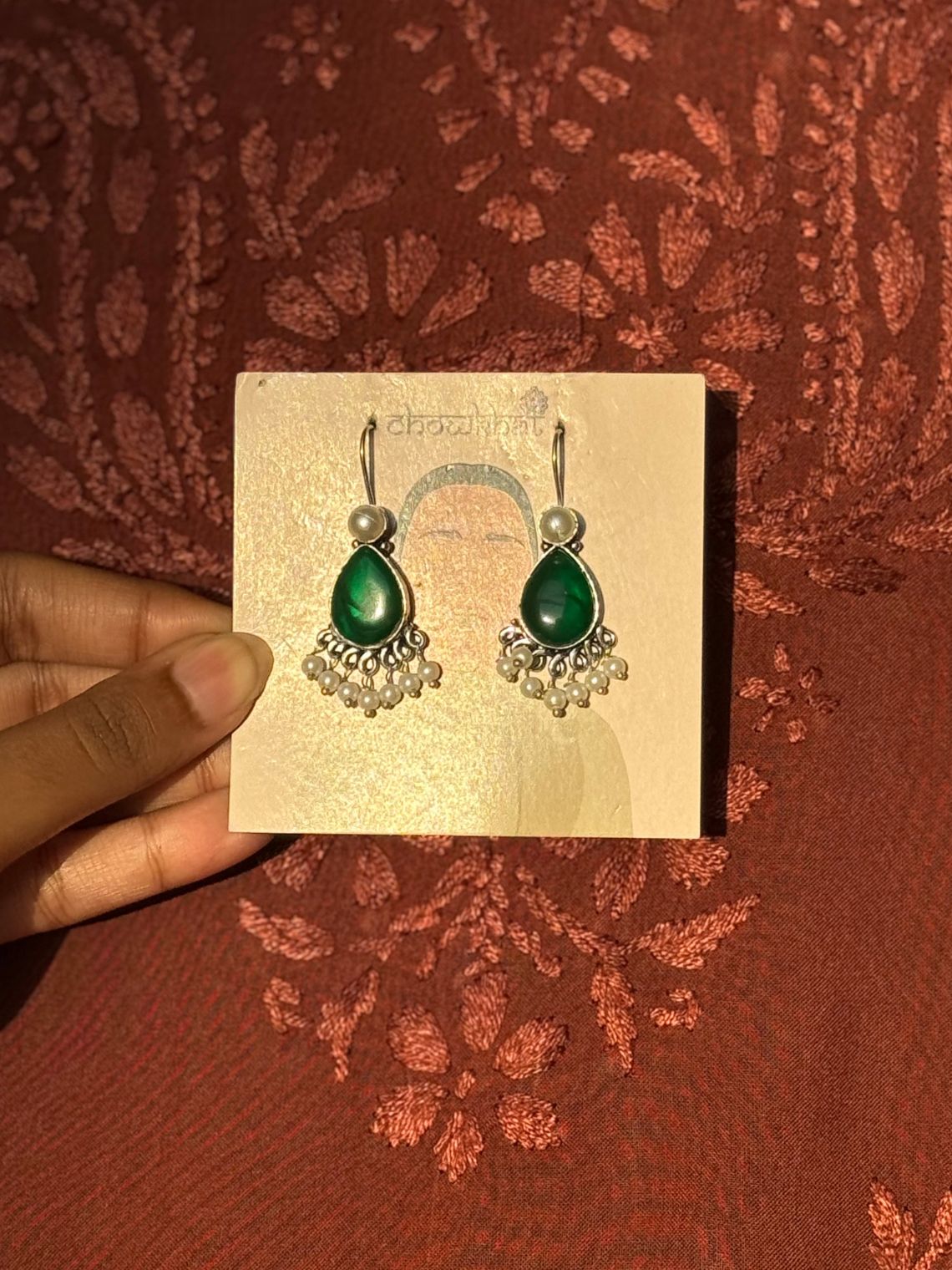 German Silver Pearl Hanging Earrings - Chowkhat Lifestyle