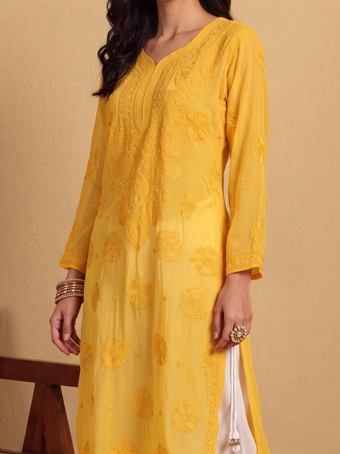 Manvi Georgette Long Chikankari Kurti - Chowkhat Lifestyle