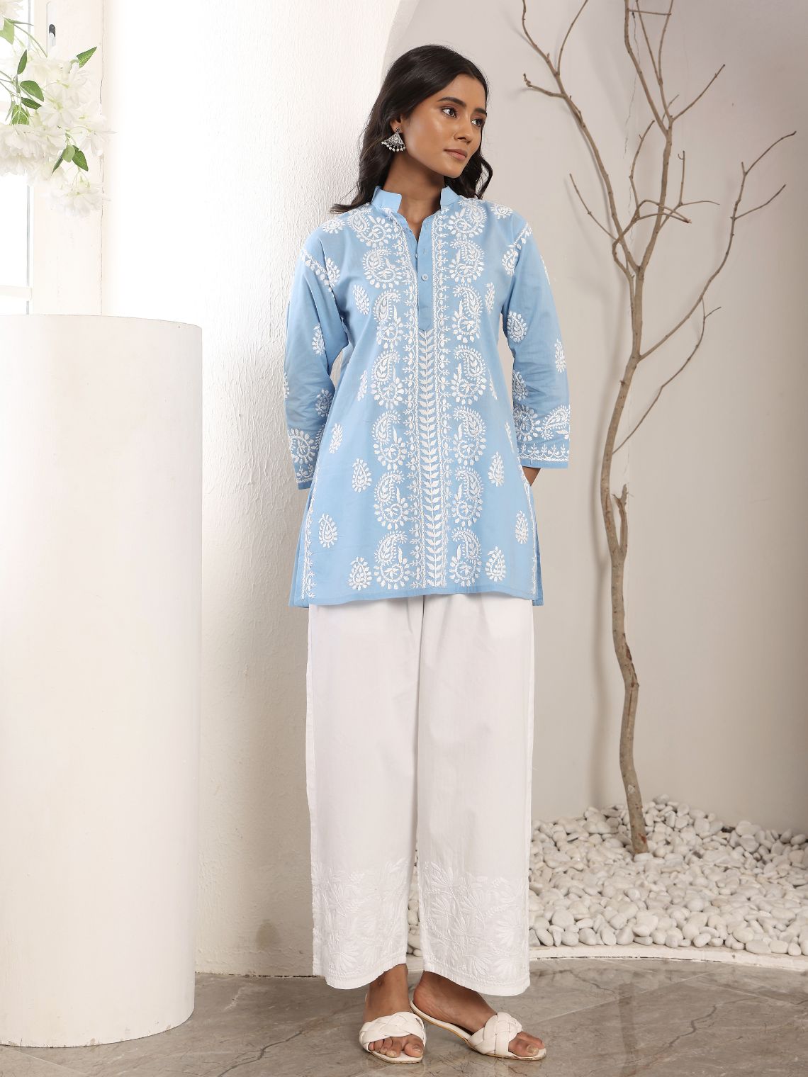Anvi Cotton Short Straight Chikankari Kurti - Chowkhat Lifestyle