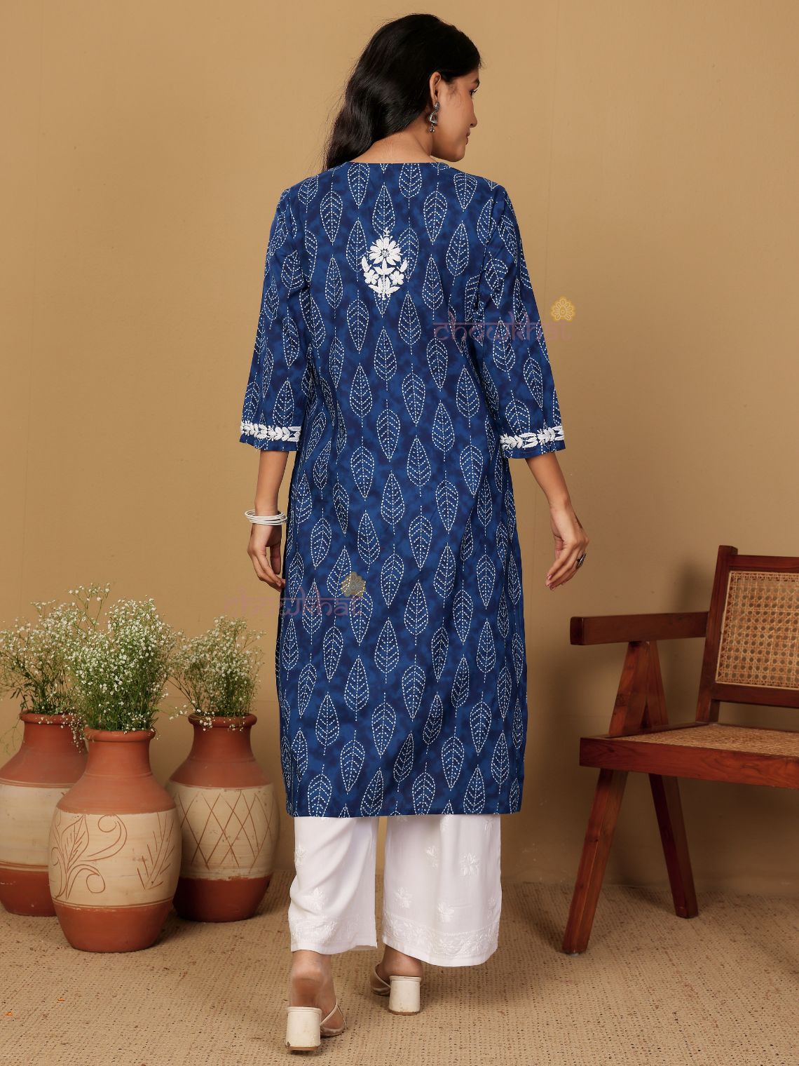 Ira Hand Printed Cotton Kurti With Hand Embroidered Chikankari - Chowkhat Lifestyle