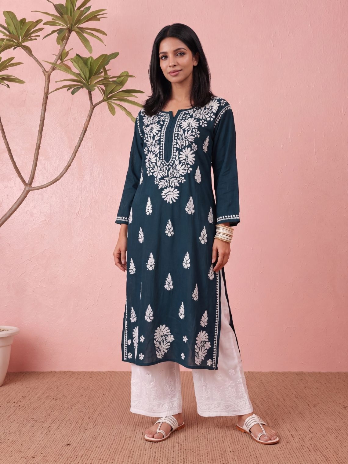 Nira Rayon Chikankari Long Kurta - Chowkhat Lifestyle