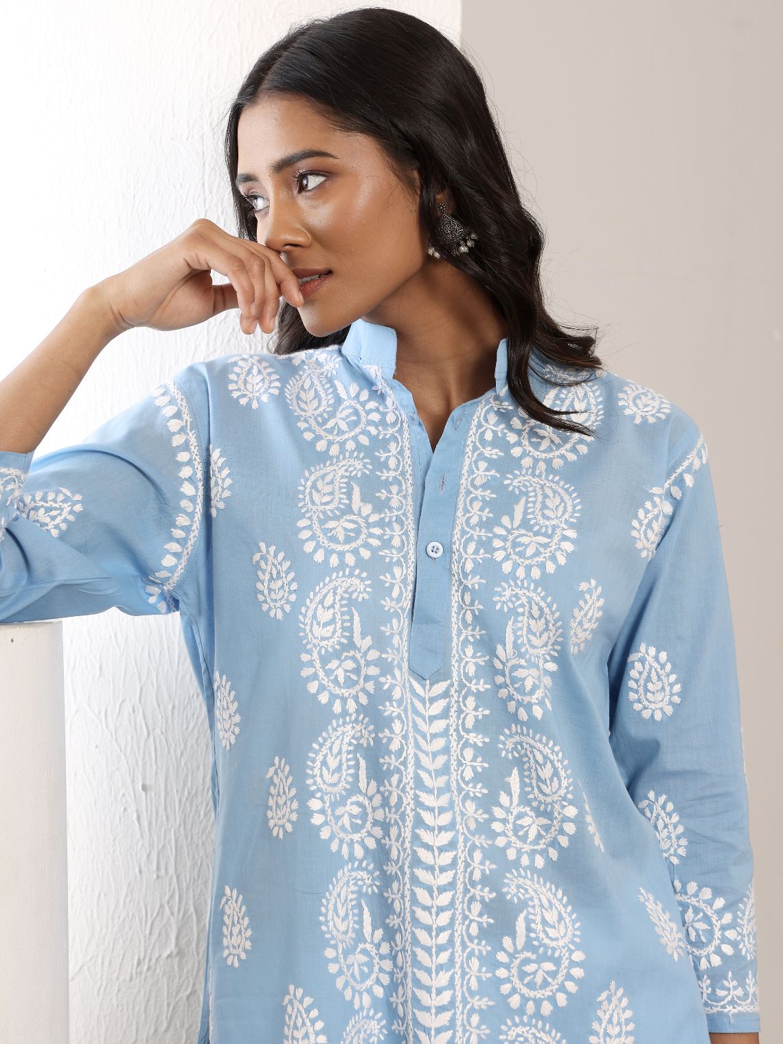 Anvi Cotton Short Straight Chikankari Kurti - Chowkhat Lifestyle