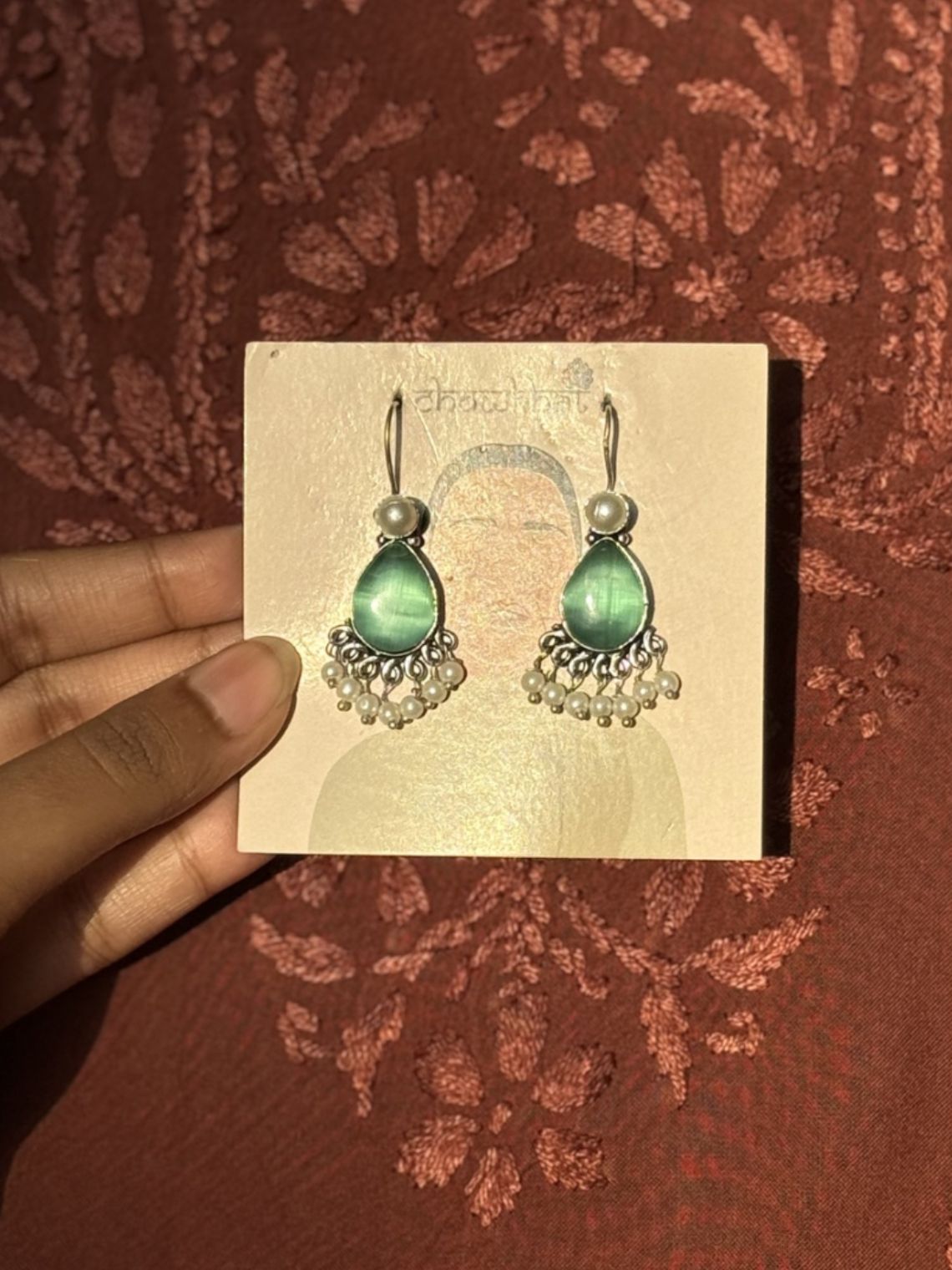 German Silver Pearl Hanging Earrings - Chowkhat Lifestyle