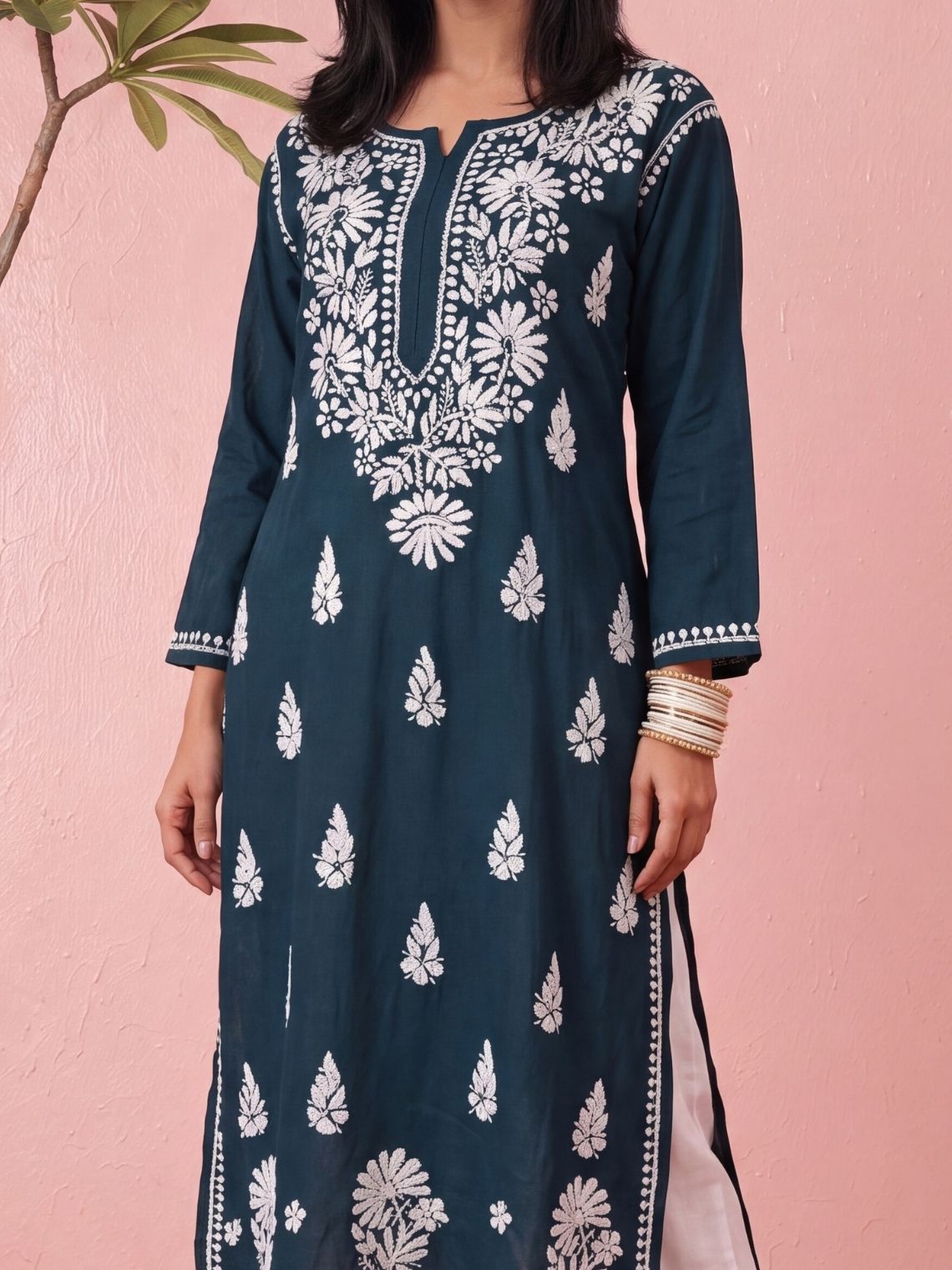 Nira Rayon Chikankari Long Kurta - Chowkhat Lifestyle
