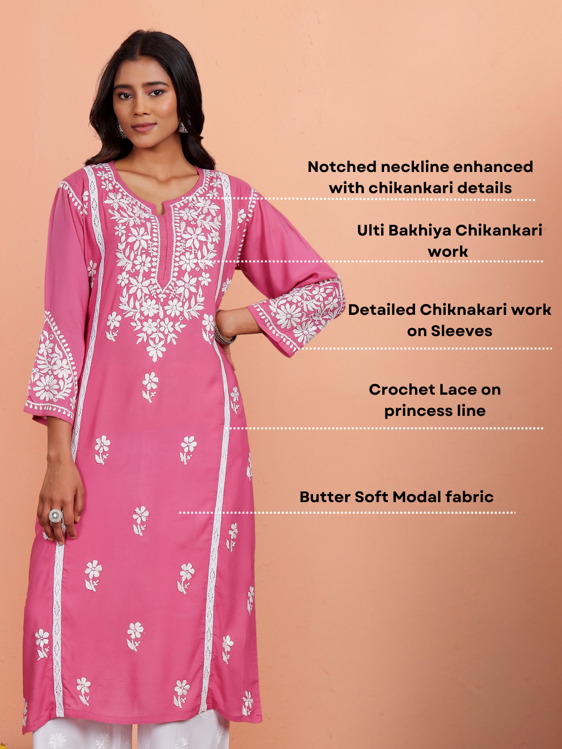 Janya Premium Modal Chikankari Kurti with Lace Detailing