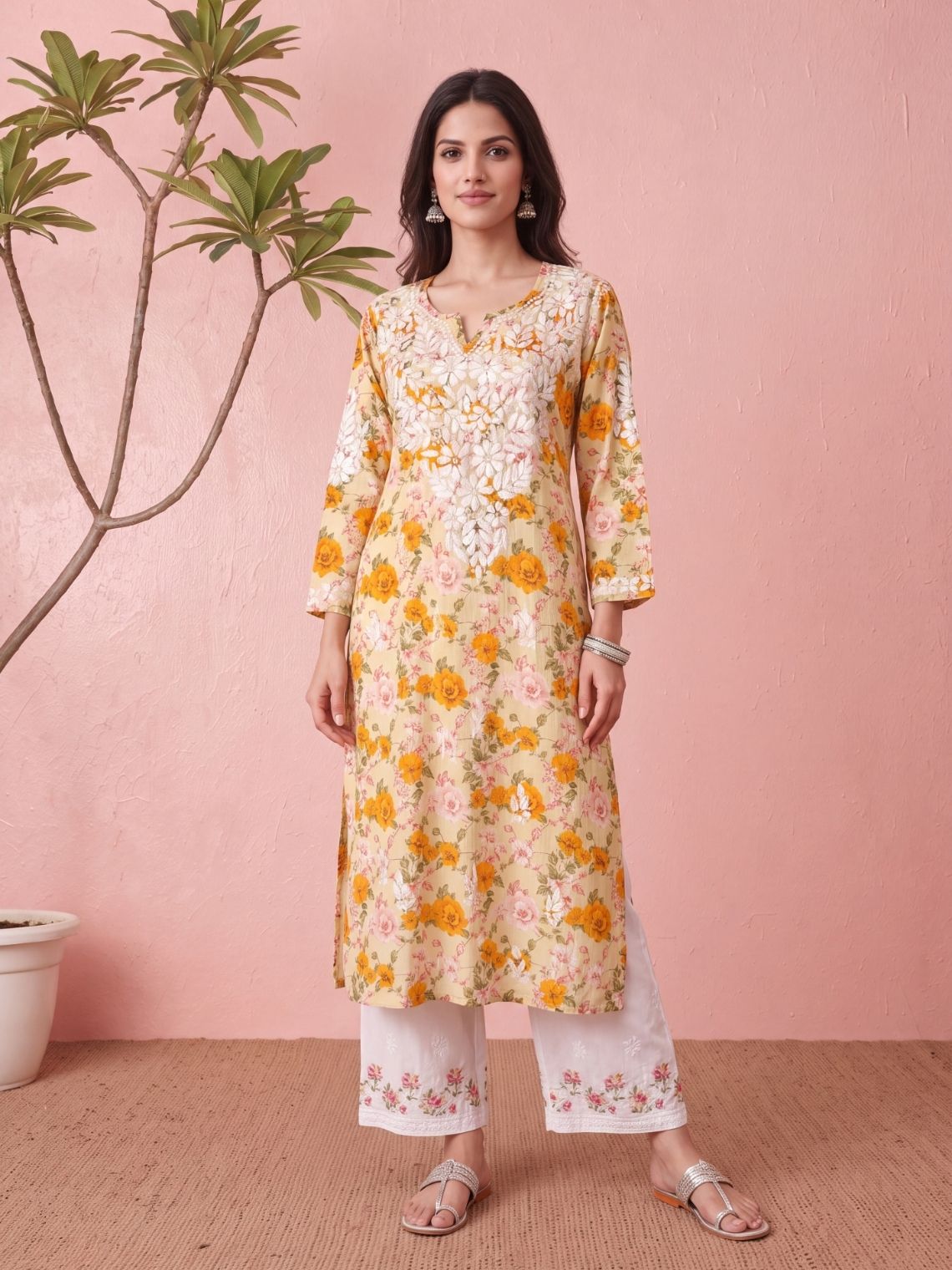 Chinmayi Mul Cotton Chikankari Long Kurti - Chowkhat Lifestyle