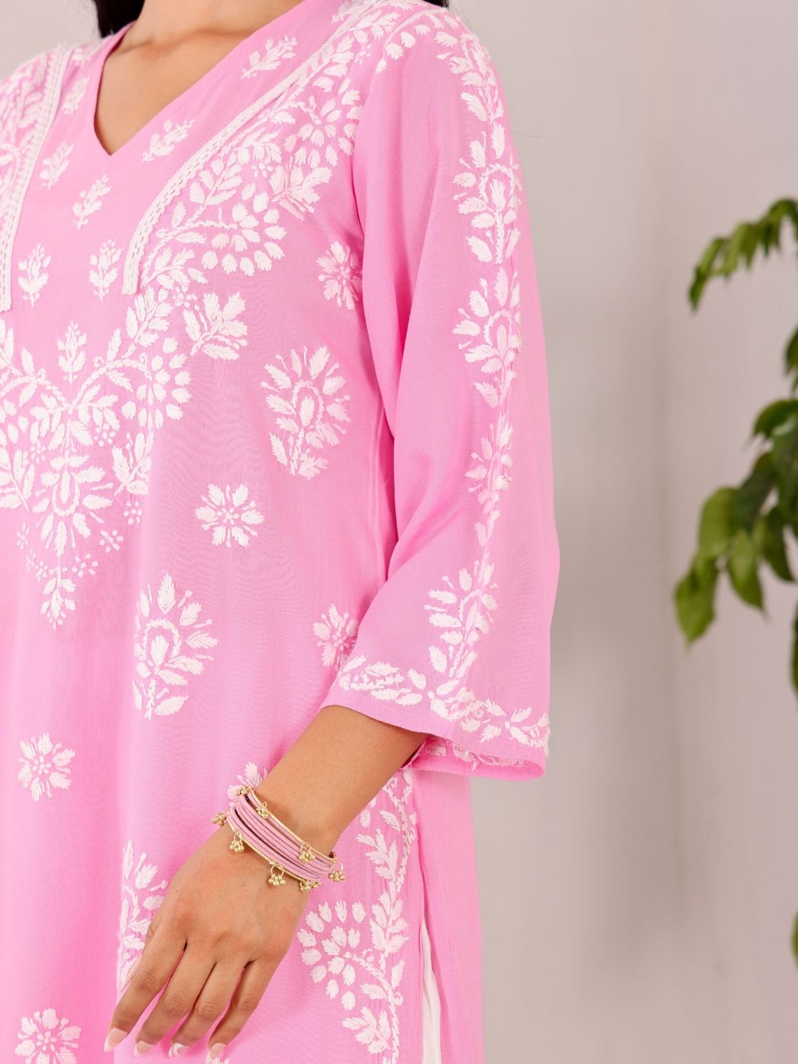 Navya Rayon Straight Chikankari Kurti with Lace Detailing - Chowkhat Lifestyle