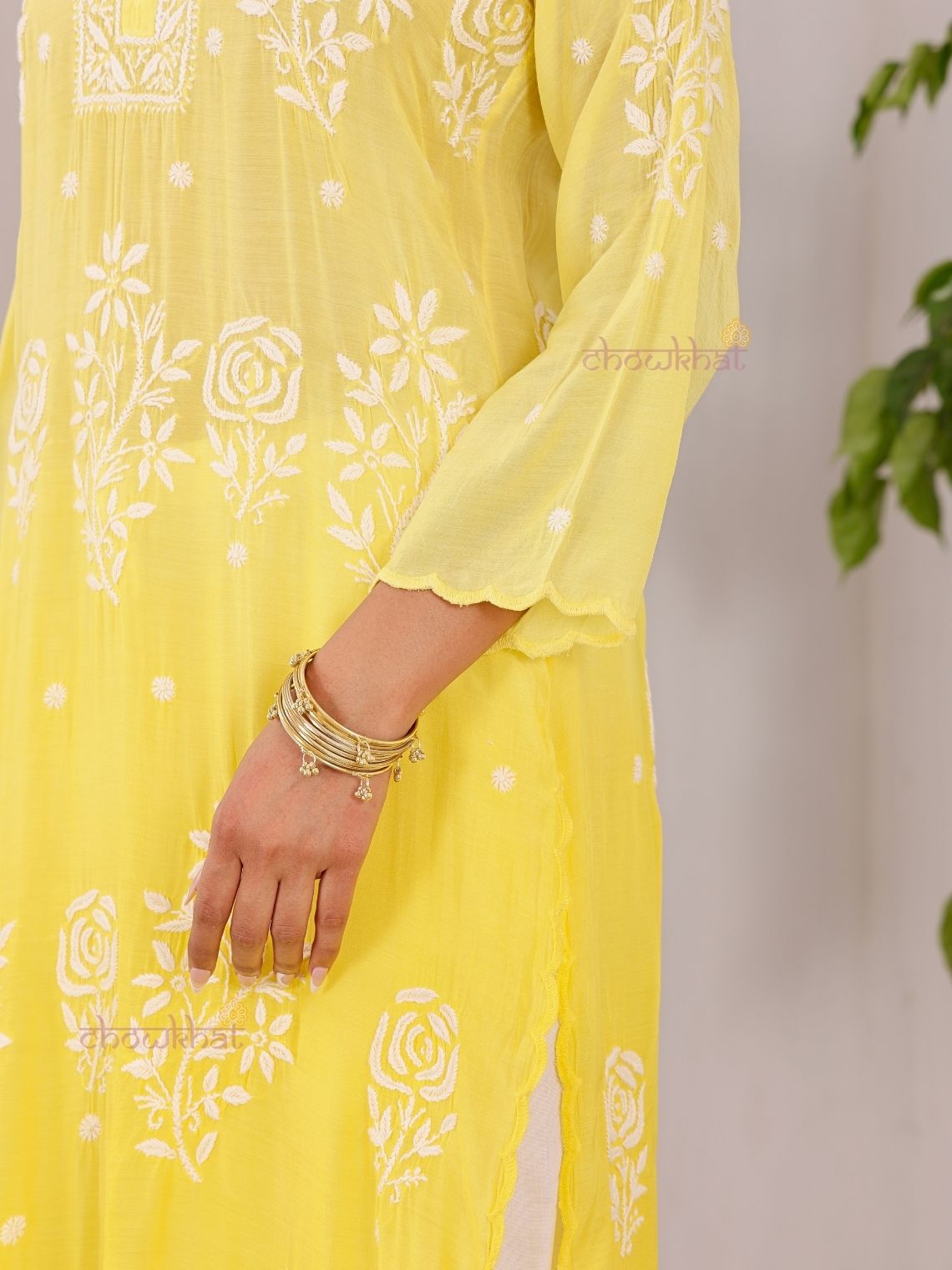 Rooh Premium Muslin Long Chikankati Scalloped Kurti - Chowkhat Lifestyle