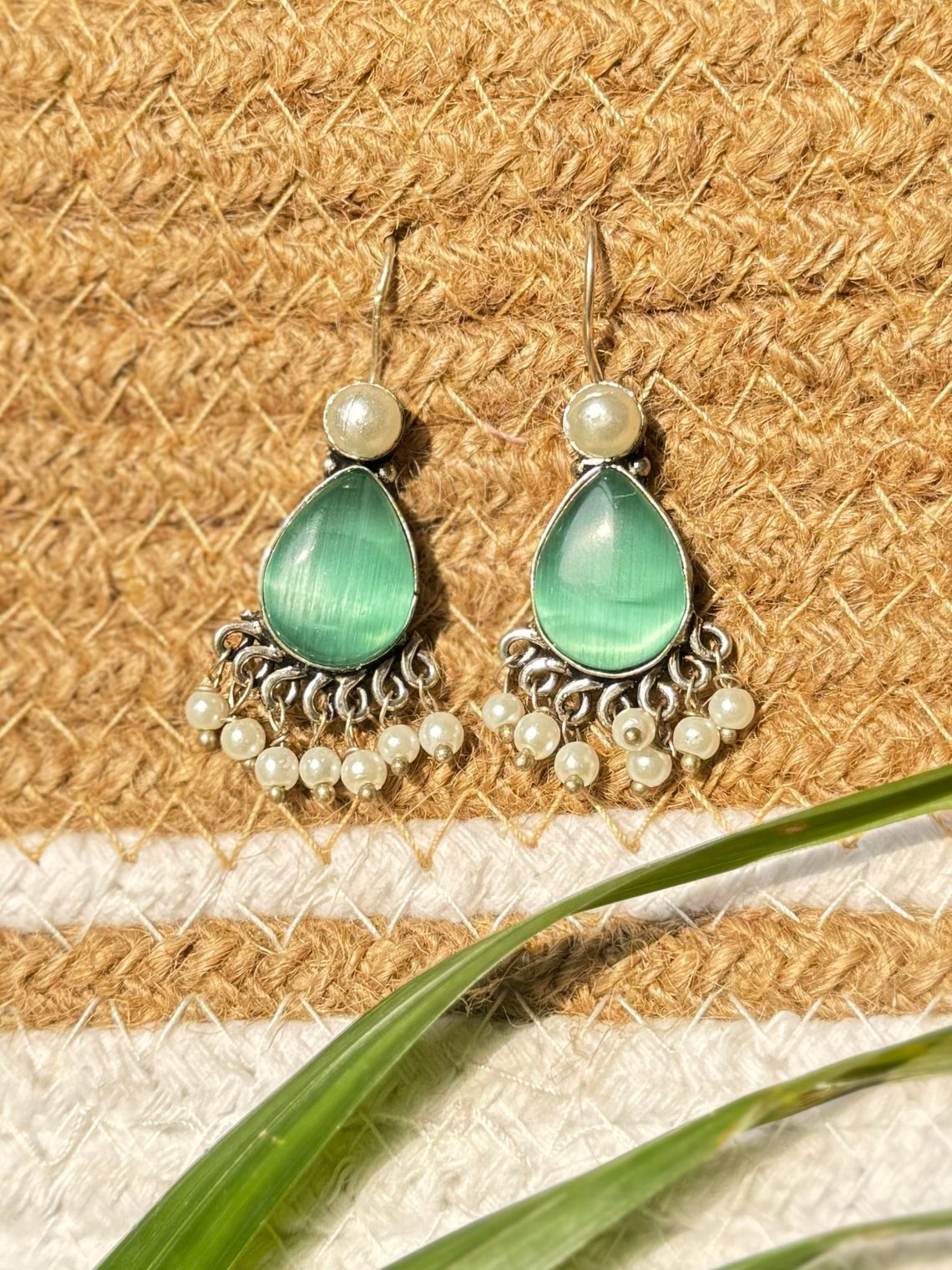 German Silver Pearl Hanging Earrings - Chowkhat Lifestyle