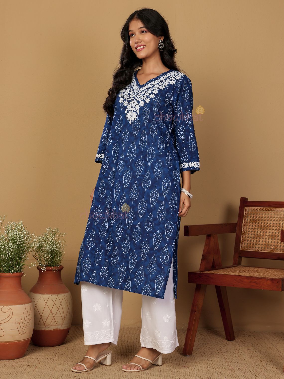 Ira Hand Printed Cotton Kurti With Hand Embroidered Chikankari - Chowkhat Lifestyle
