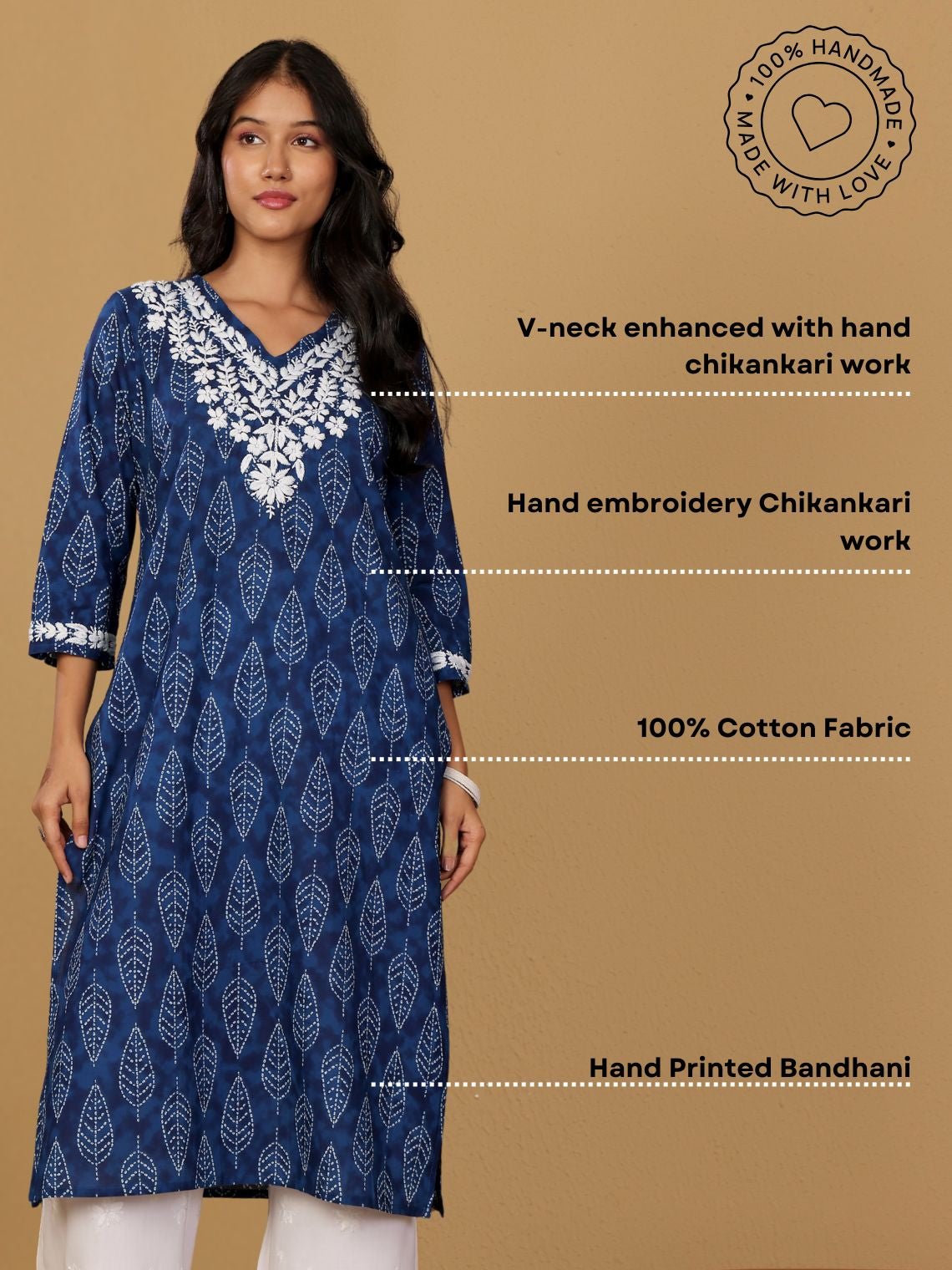 Ira Hand Printed Cotton Kurti With Hand Embroidered Chikankari - Chowkhat Lifestyle