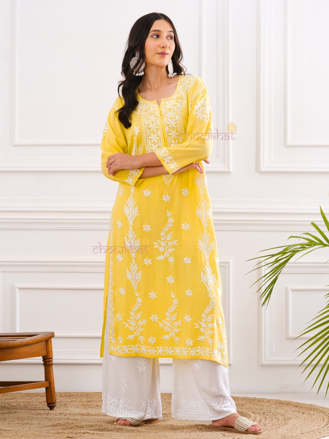 Fiza Modal Straight Chikankari Kurti - Chowkhat Lifestyle
