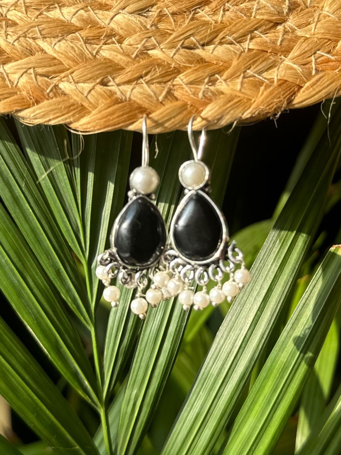 German Silver Pearl Hanging Earrings - Chowkhat Lifestyle