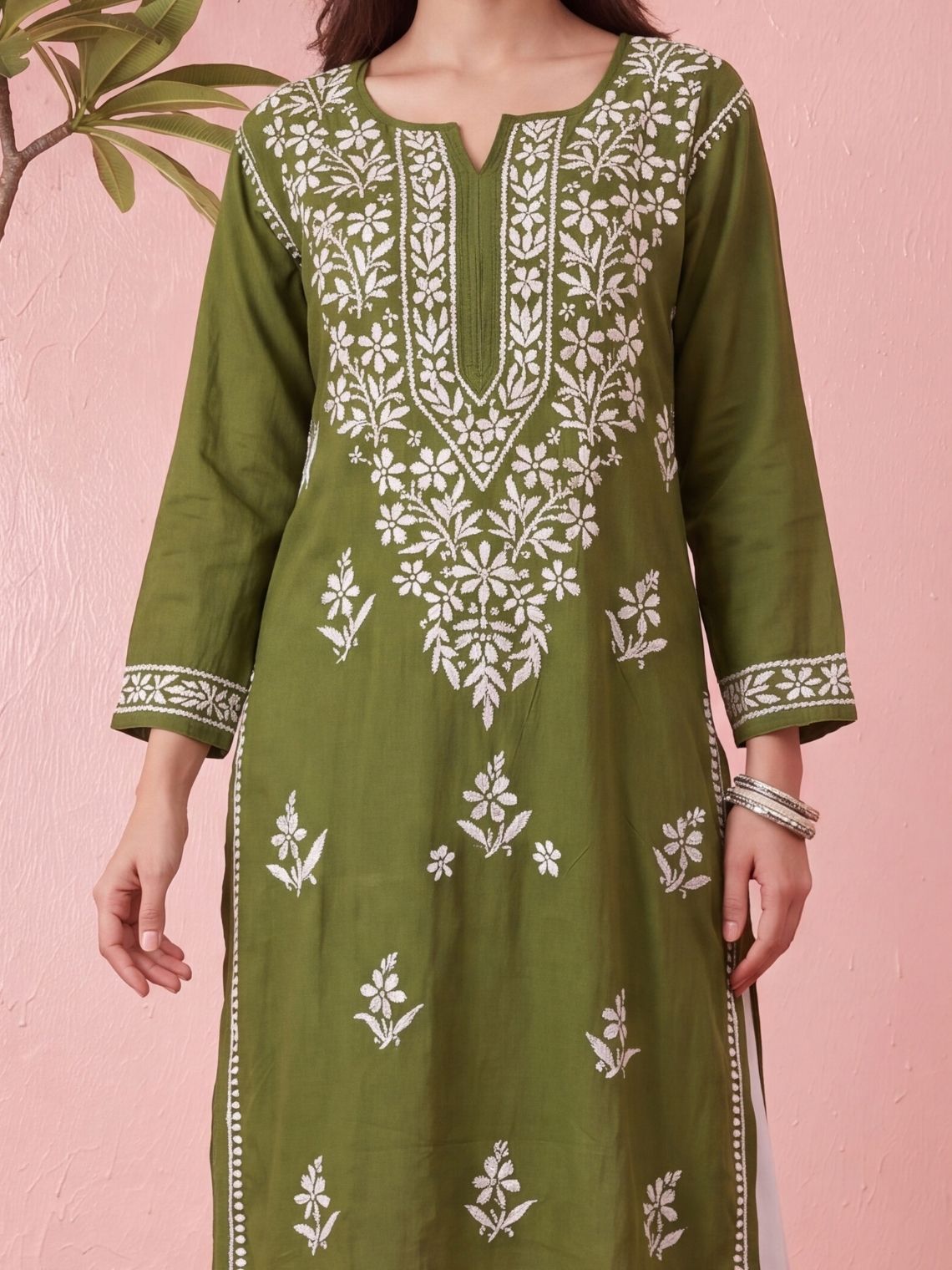 Vartika Rayon Straight Long Chikankari Kurti - Chowkhat Lifestyle