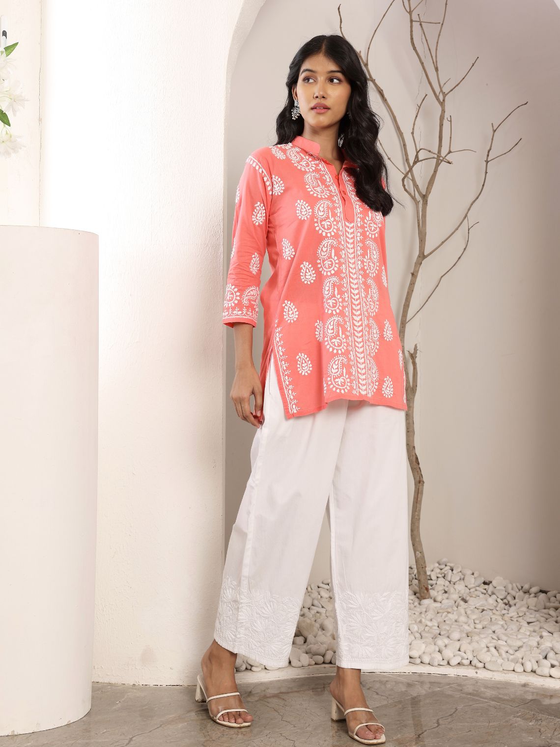 Anvi Cotton Short Straight Chikankari Kurti - Chowkhat Lifestyle