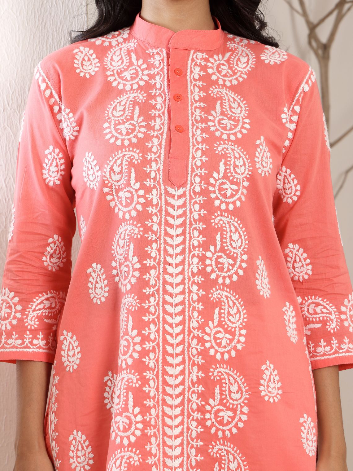 Anvi Cotton Short Straight Chikankari Kurti - Chowkhat Lifestyle