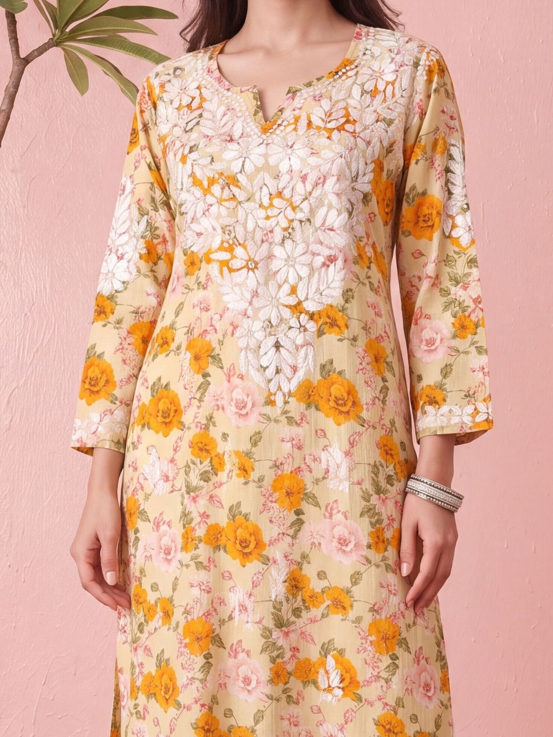 Chinmayi Mul Cotton Chikankari Long Kurti - Chowkhat Lifestyle