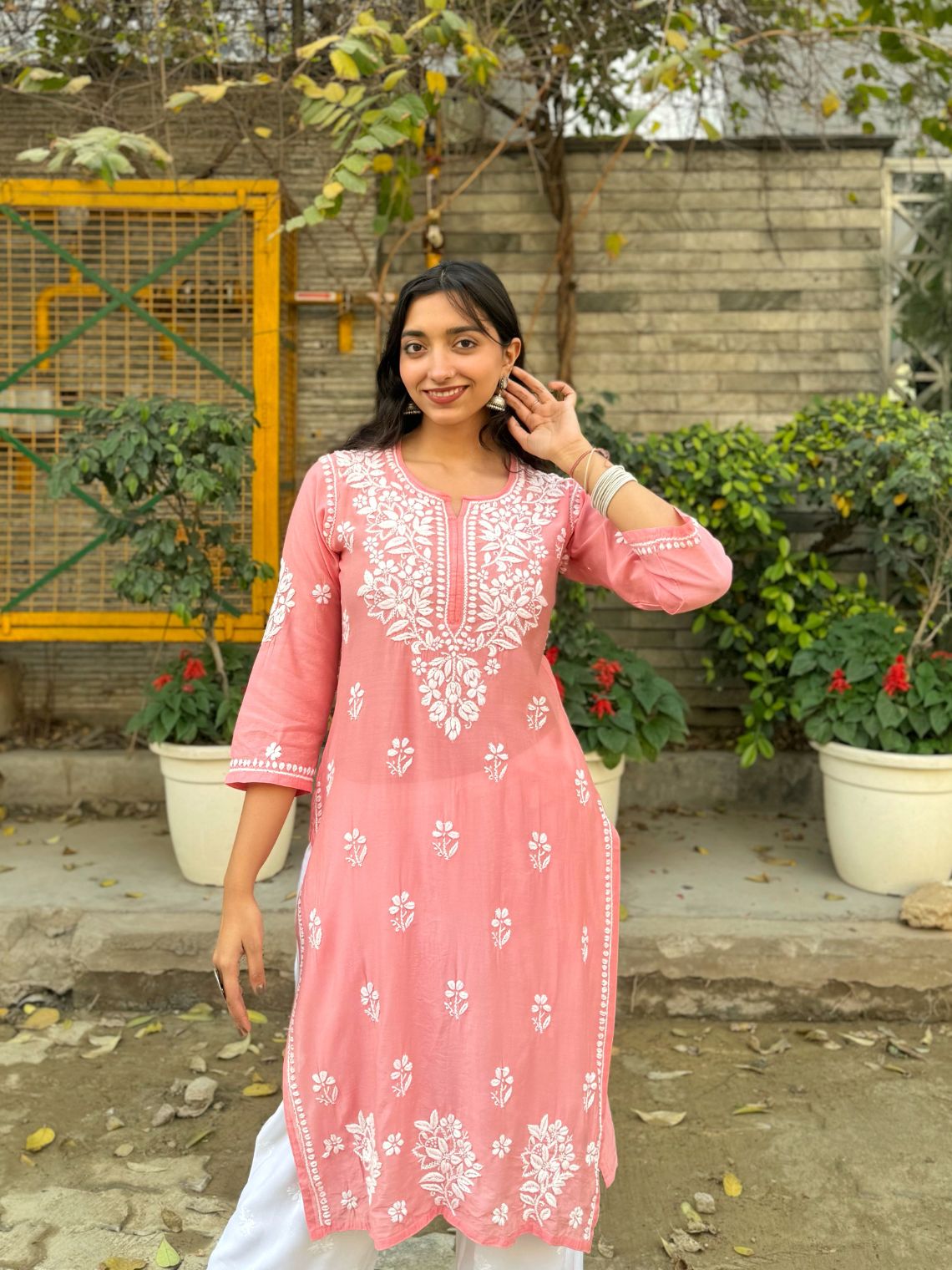 Sehar Chanderi Chikankari Straight Kurti