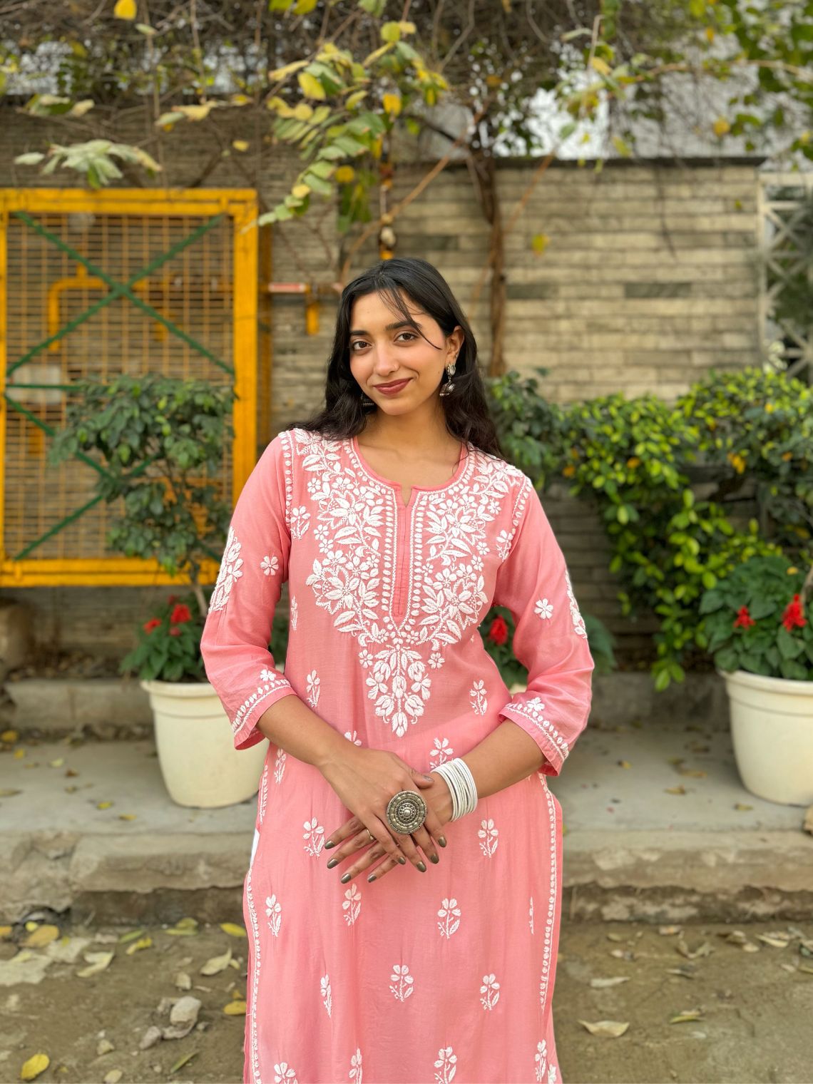 Sehar Chanderi Chikankari Straight Kurti