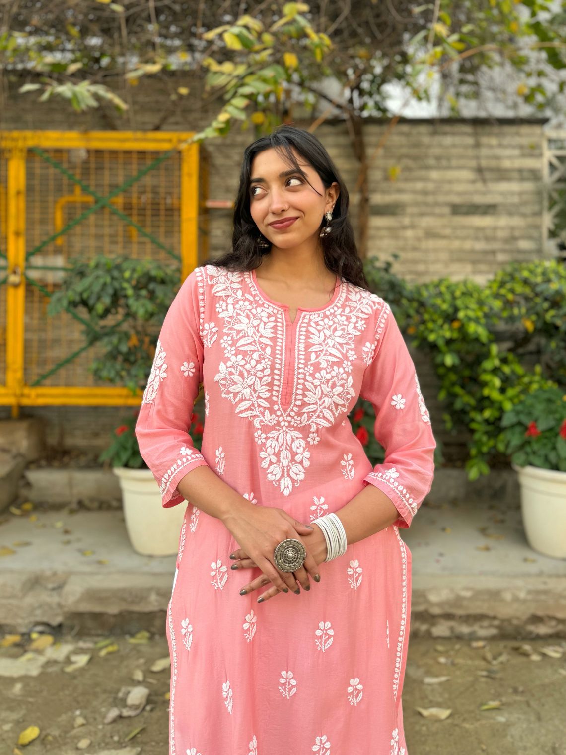 Sehar Chanderi Chikankari Straight Kurti