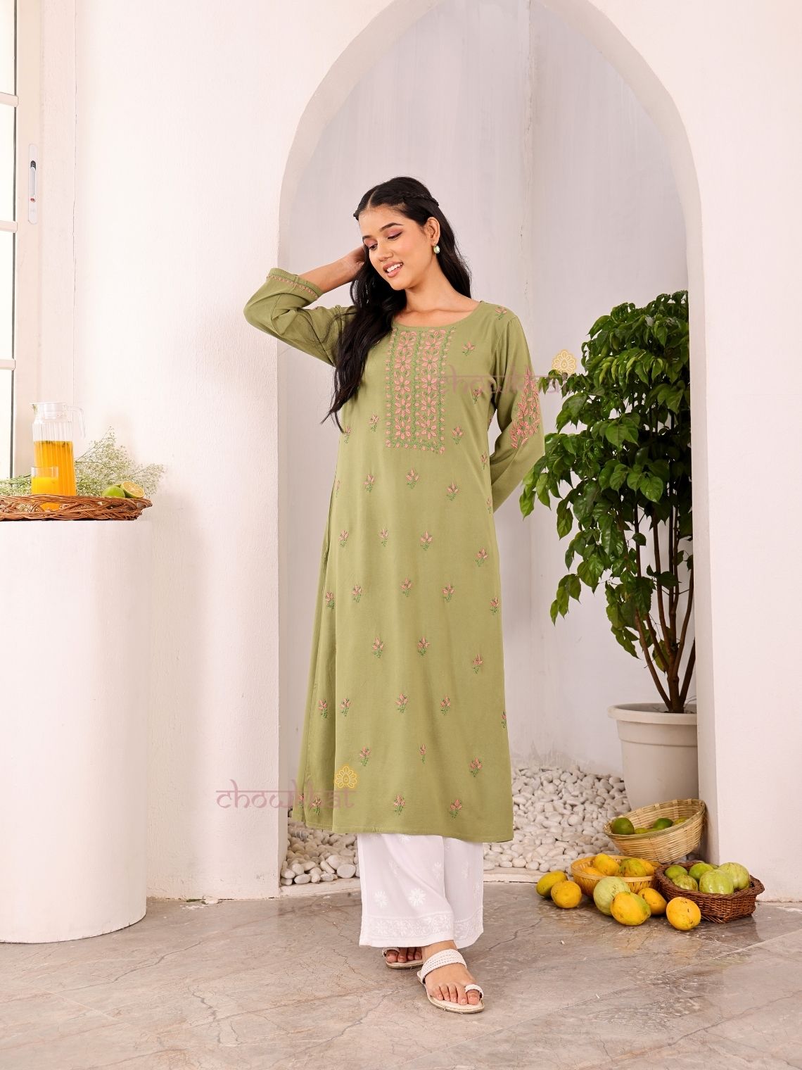 Heer Premium Rayon Straight Chikankari Kurti - Chowkhat Lifestyle