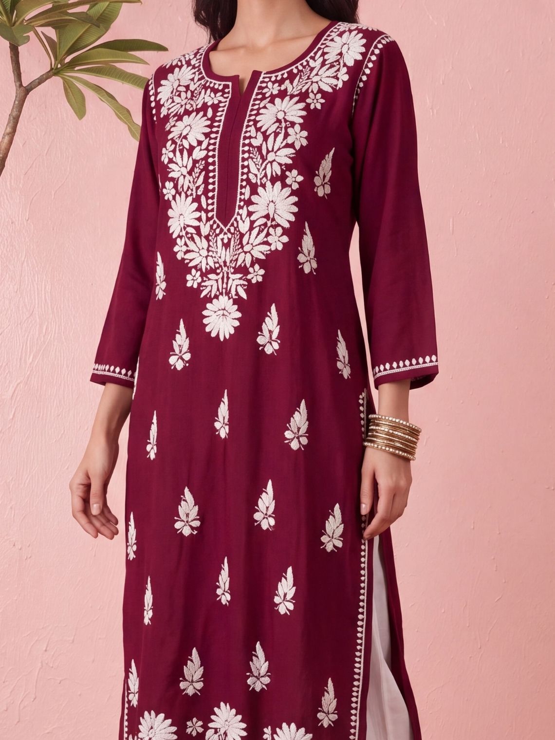Nira Rayon Chikankari Long Kurta - Chowkhat Lifestyle