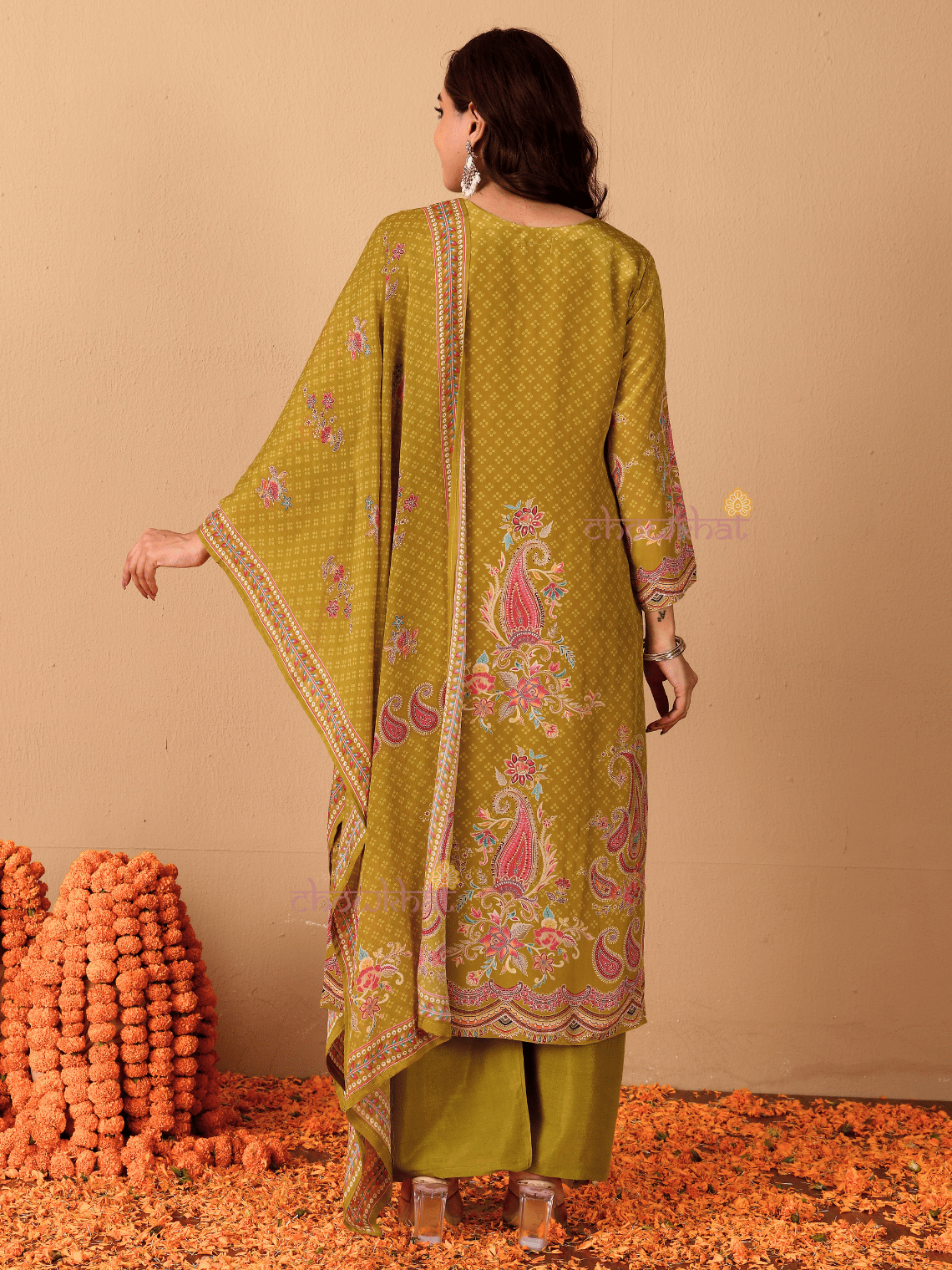 Chaand Printed 3 Piece Stitched Suit Set with Mirror work - Chowkhat Lifestyle