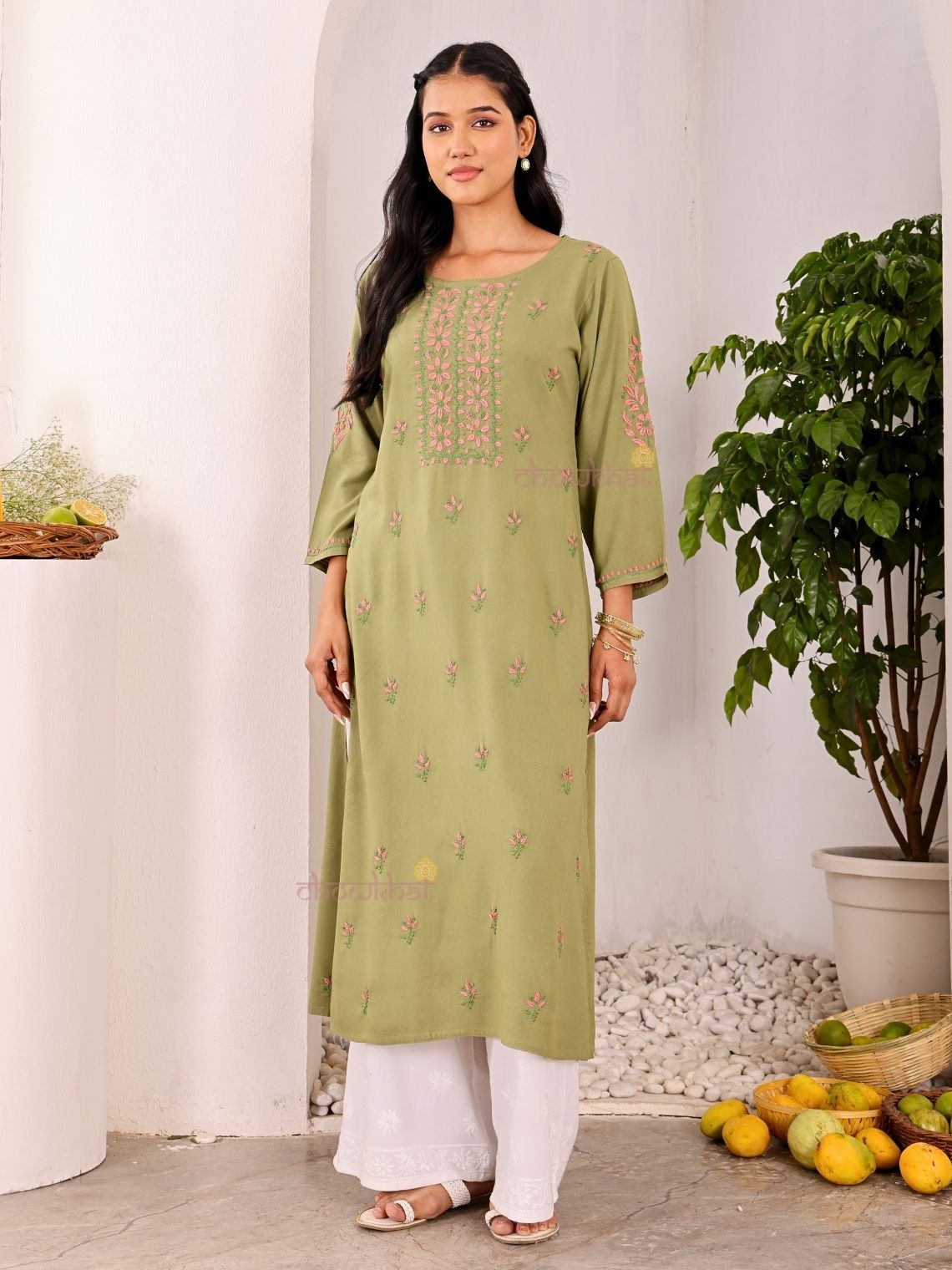 Heer Premium Rayon Straight Chikankari Kurti - Chowkhat Lifestyle