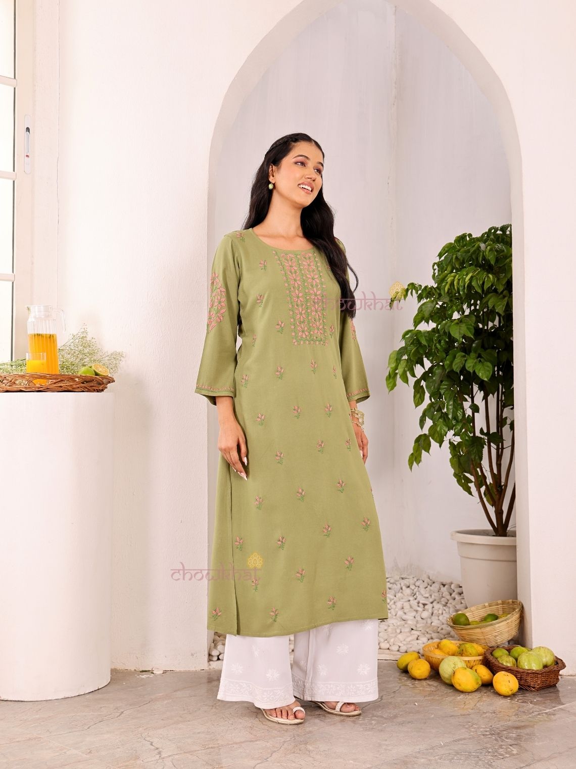 Heer Premium Rayon Straight Chikankari Kurti - Chowkhat Lifestyle