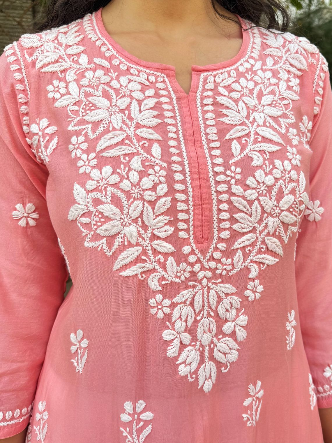 Sehar Chanderi Chikankari Straight Kurti