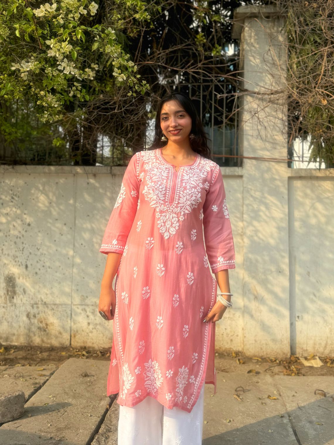 Sehar Chanderi Chikankari Straight Kurti