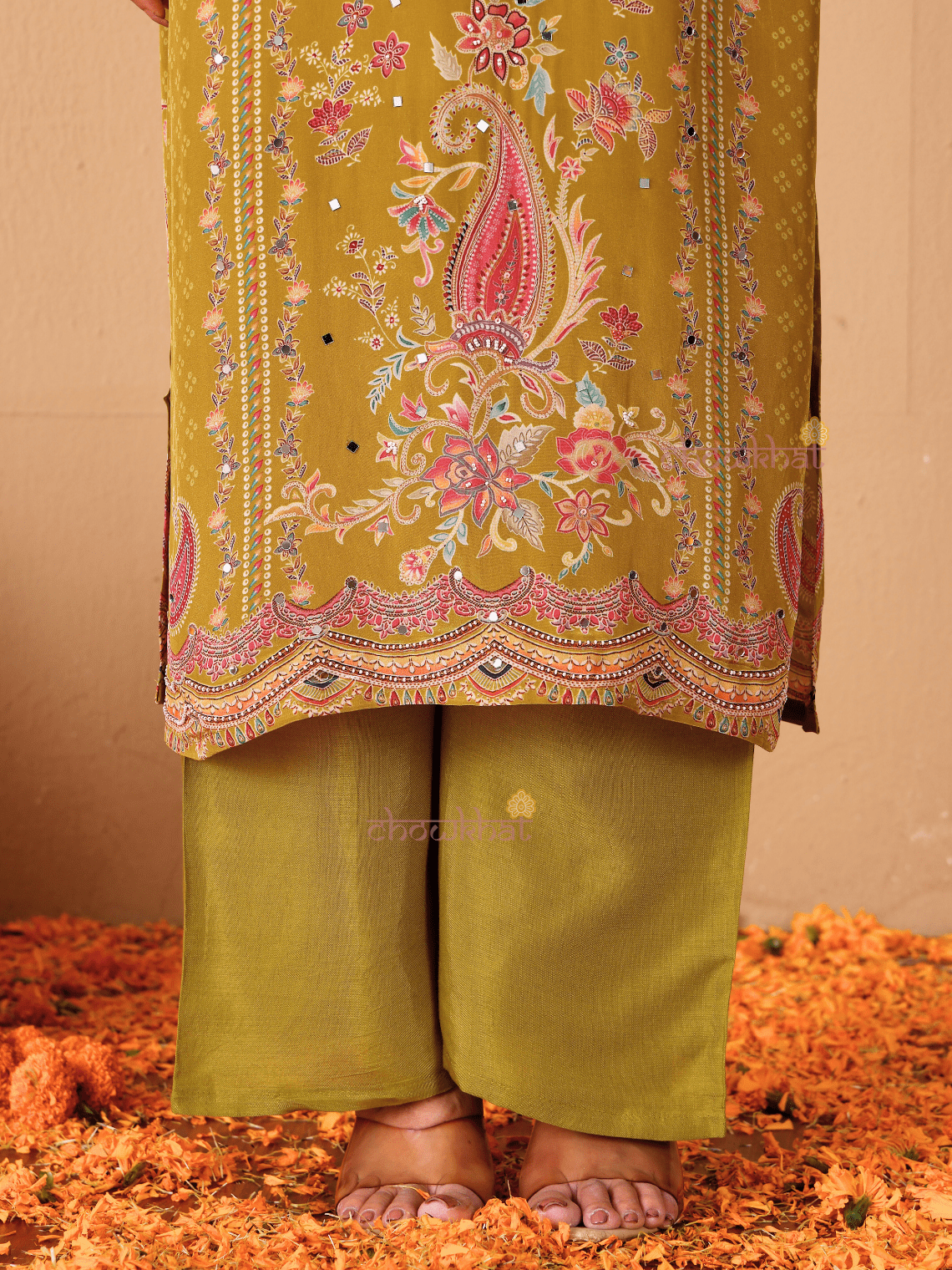 Chaand Printed 3 Piece Stitched Suit Set with Mirror work - Chowkhat Lifestyle