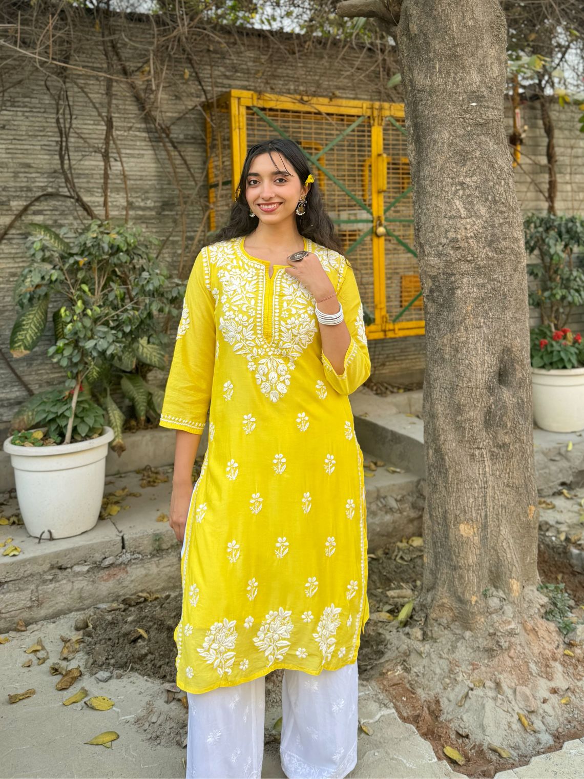Sehar Chanderi Chikankari Straight Kurti