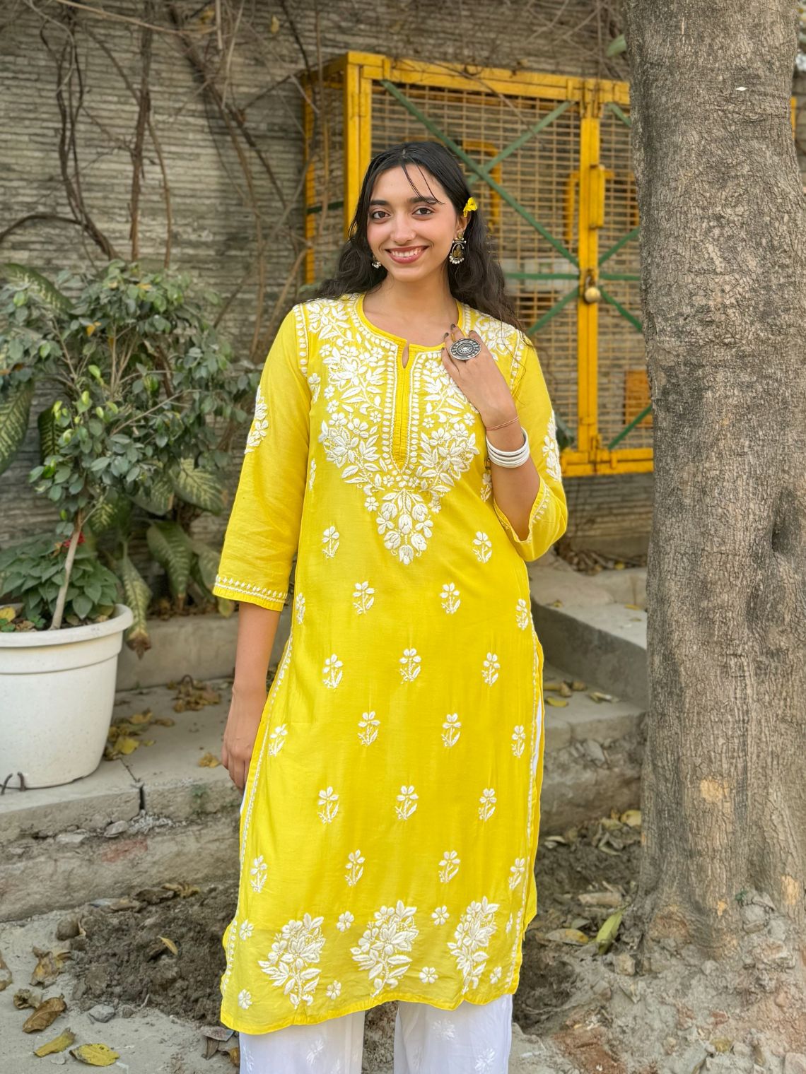 Sehar Chanderi Chikankari Straight Kurti