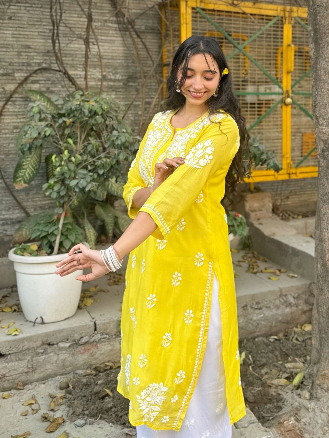 Sehar Chanderi Chikankari Straight Kurti
