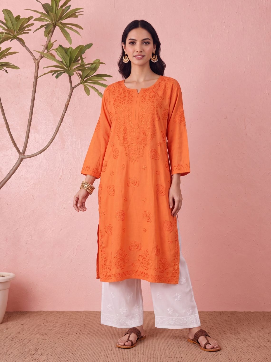 Himani Modal Straight Long Chikankari Kurti - Chowkhat Lifestyle